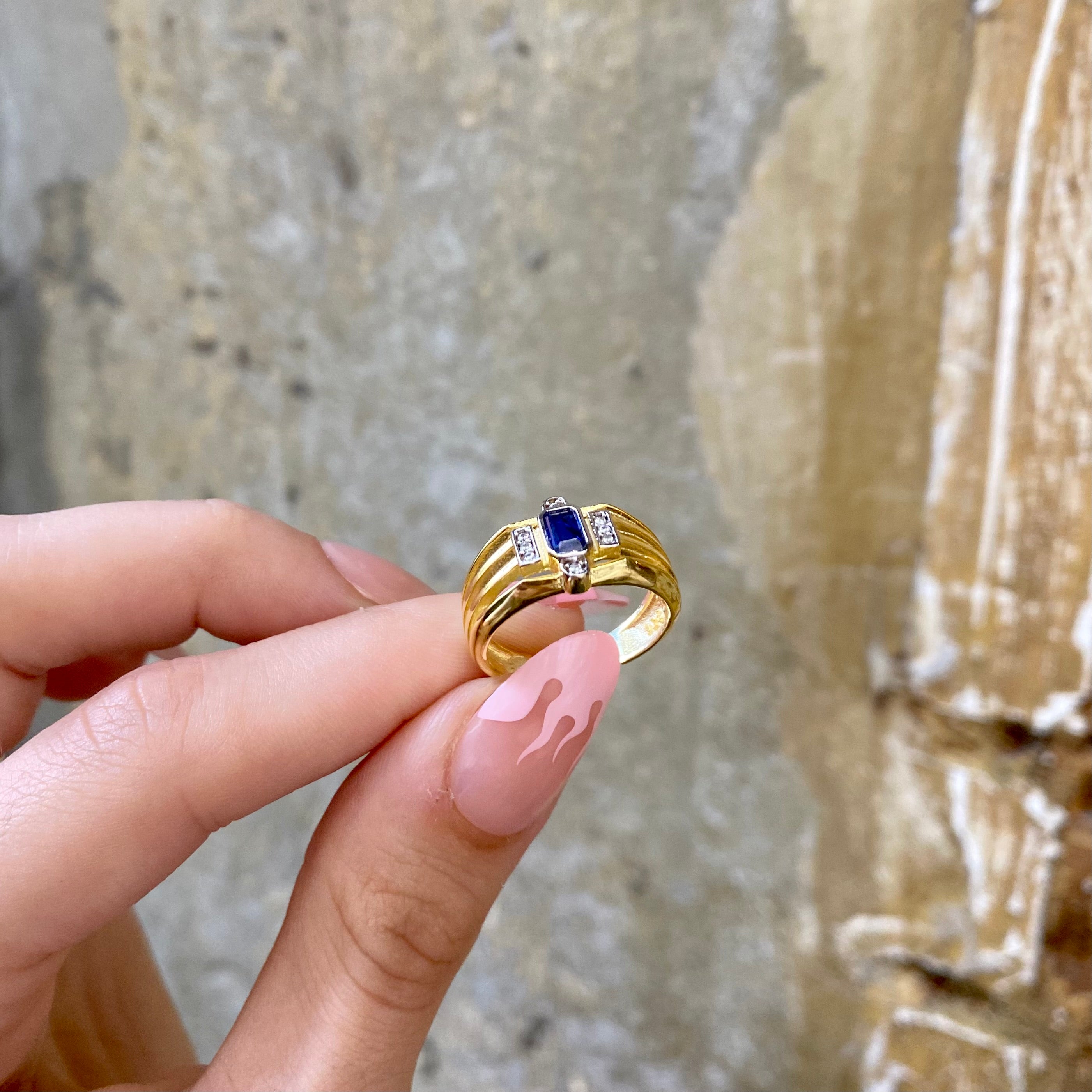 925 Ayar Gümüş | Mavi Baget Köşeli Yüzük