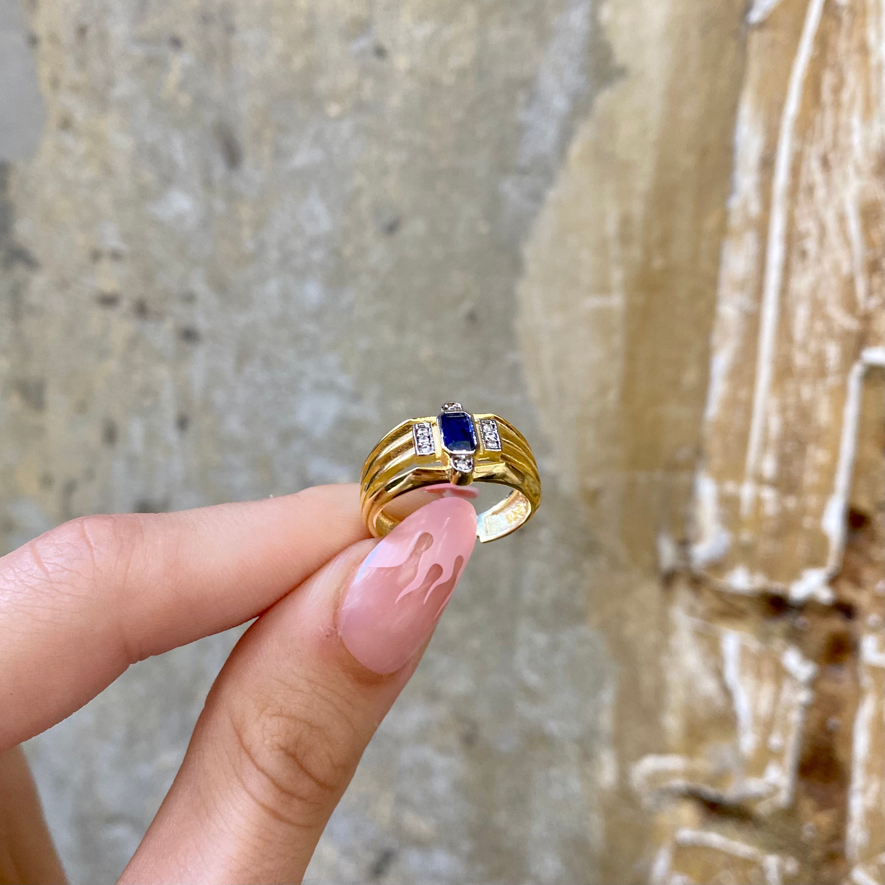 925 Ayar Gümüş | Mavi Baget Köşeli Yüzük