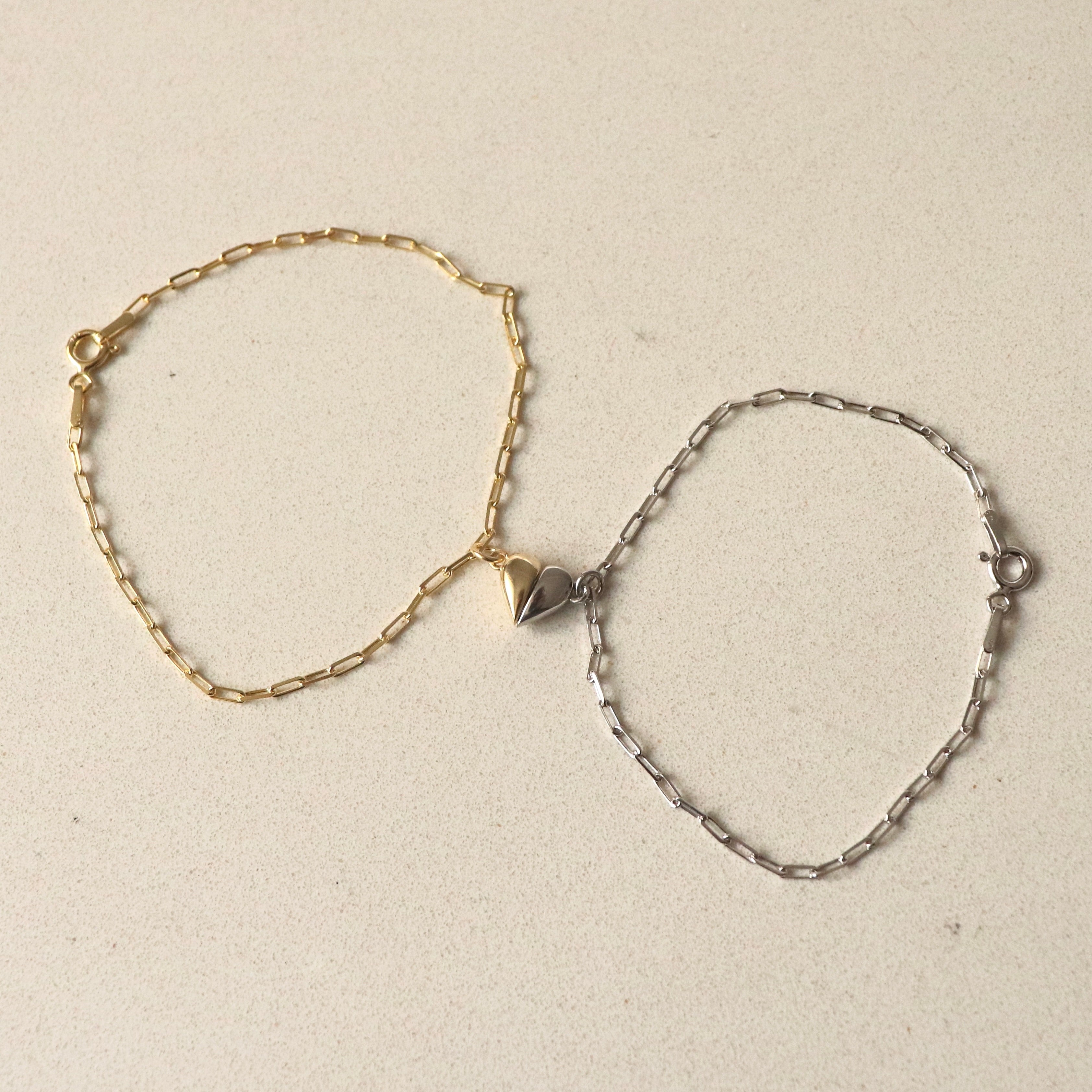 925 Gümüş Mıknatıs Kalp Çift Bilekliği