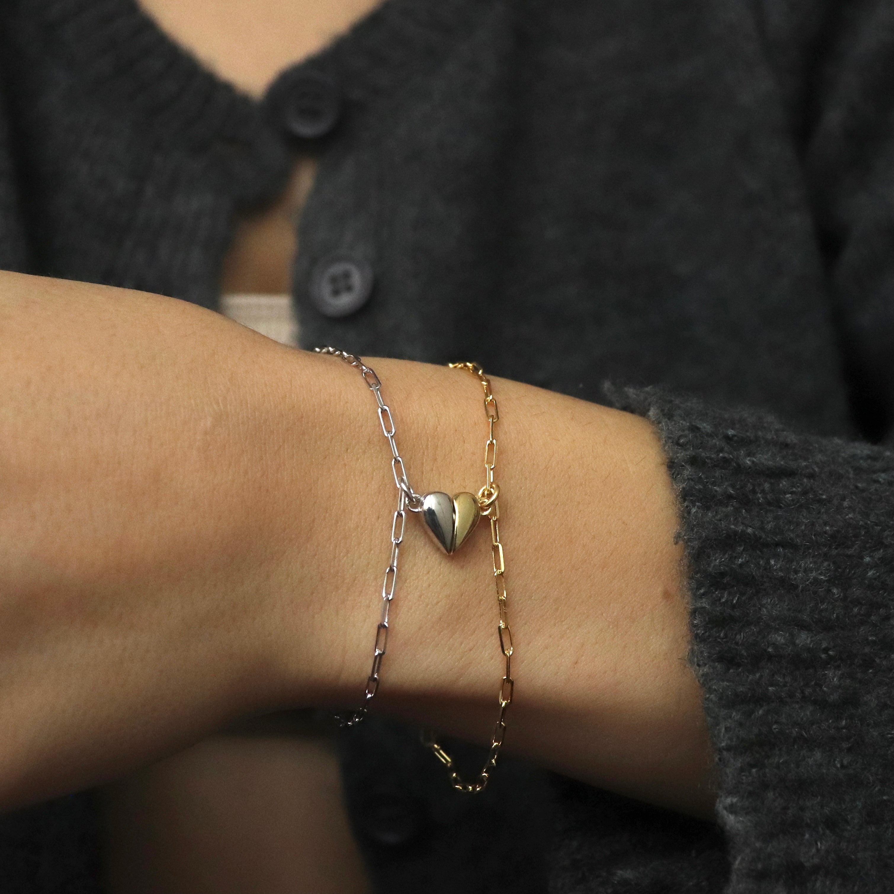 925 Gümüş Mıknatıs Kalp Çift Bilekliği