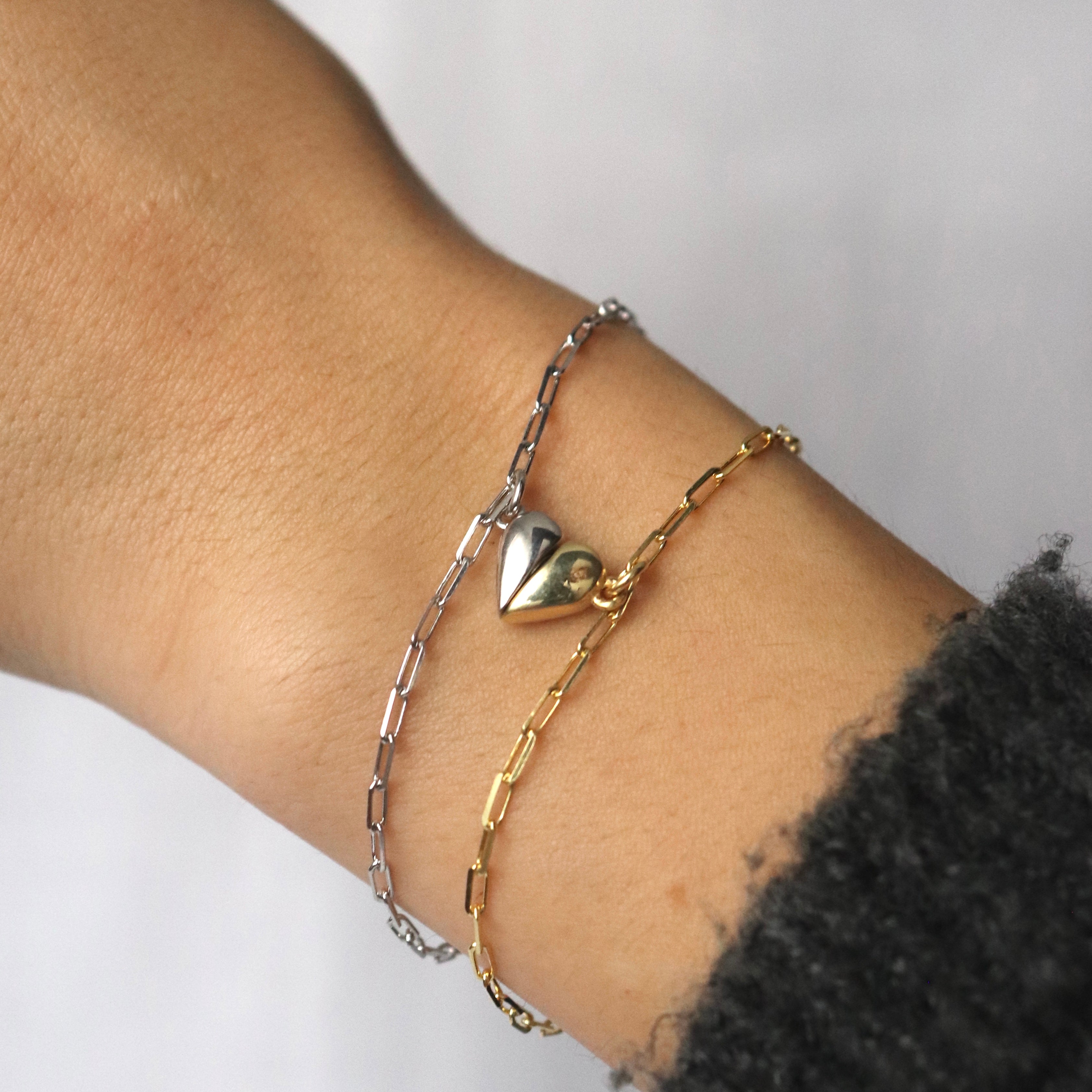 925 Gümüş Mıknatıs Kalp Çift Bilekliği