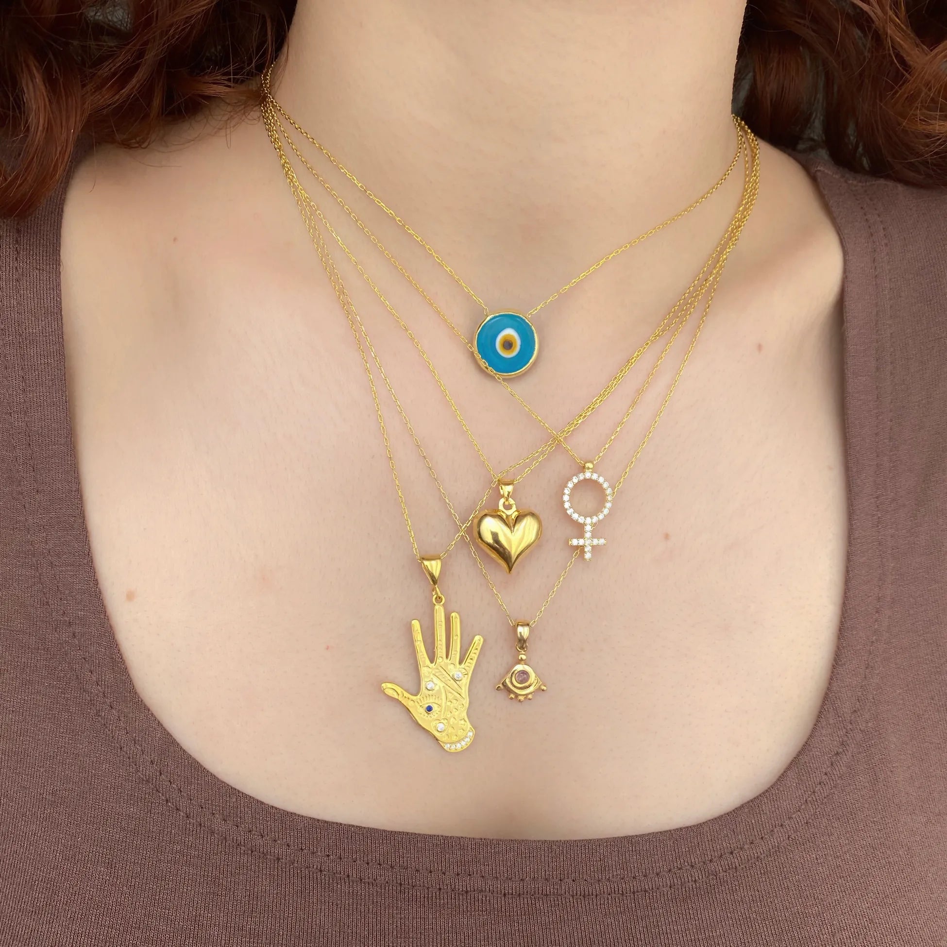 925 Ayar Gümüş | Motifli Taşlı El Kolye