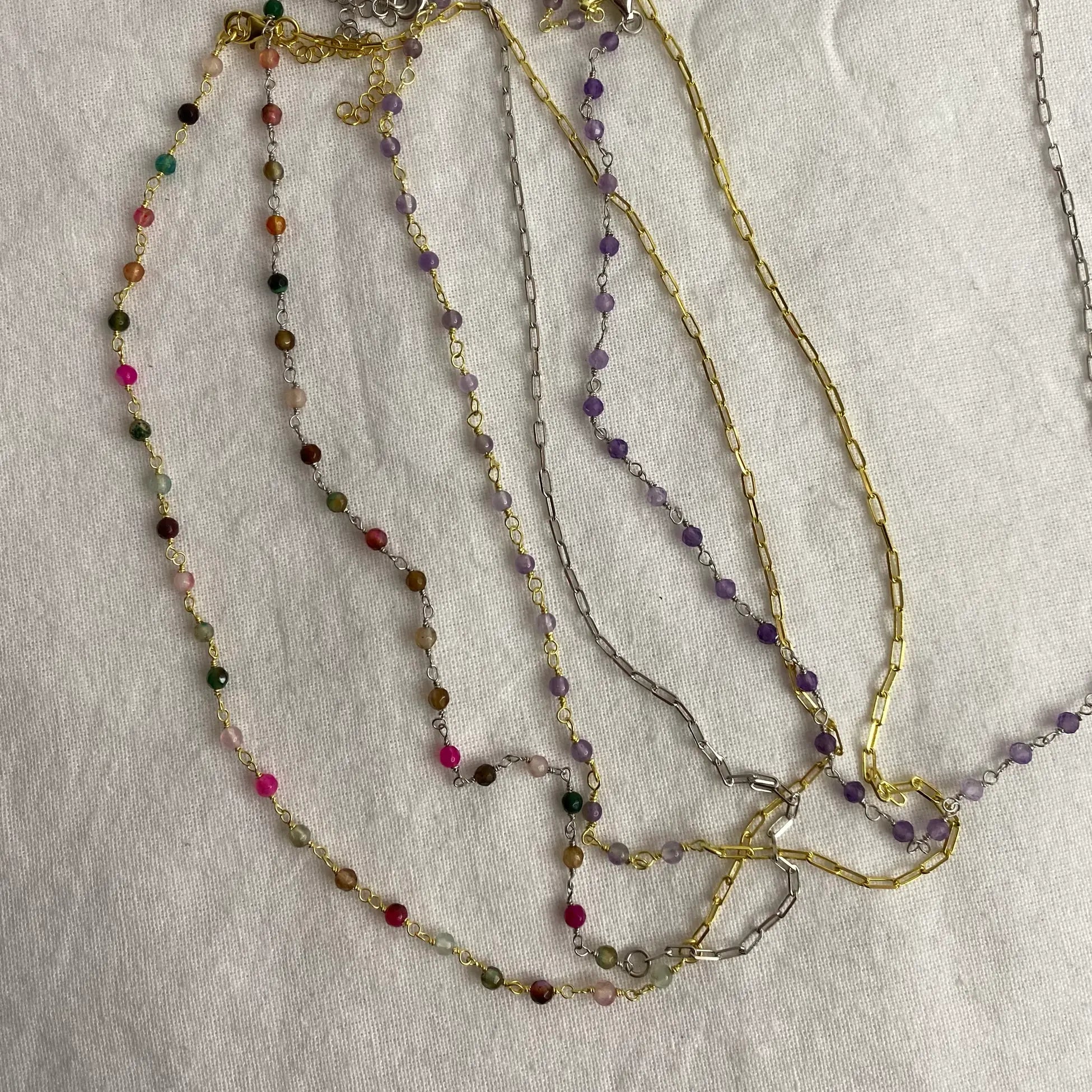 925 Ayar Gümüş | Doğal Taşlı Yarı Zincirli Kolye