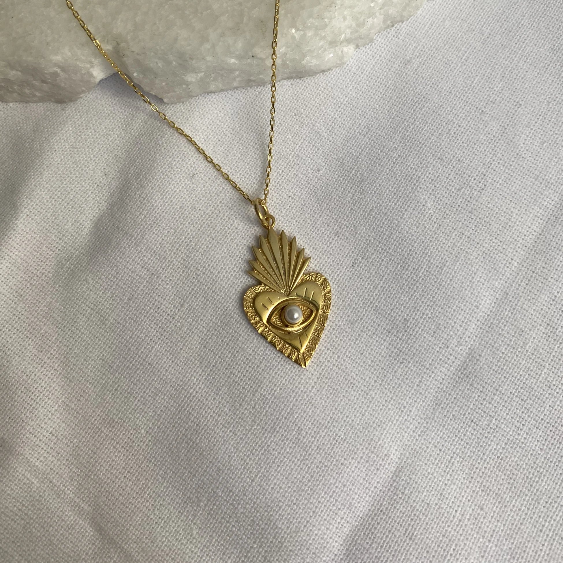 925 Ayar Gümüş | İncili Desenli Kalp Kolye