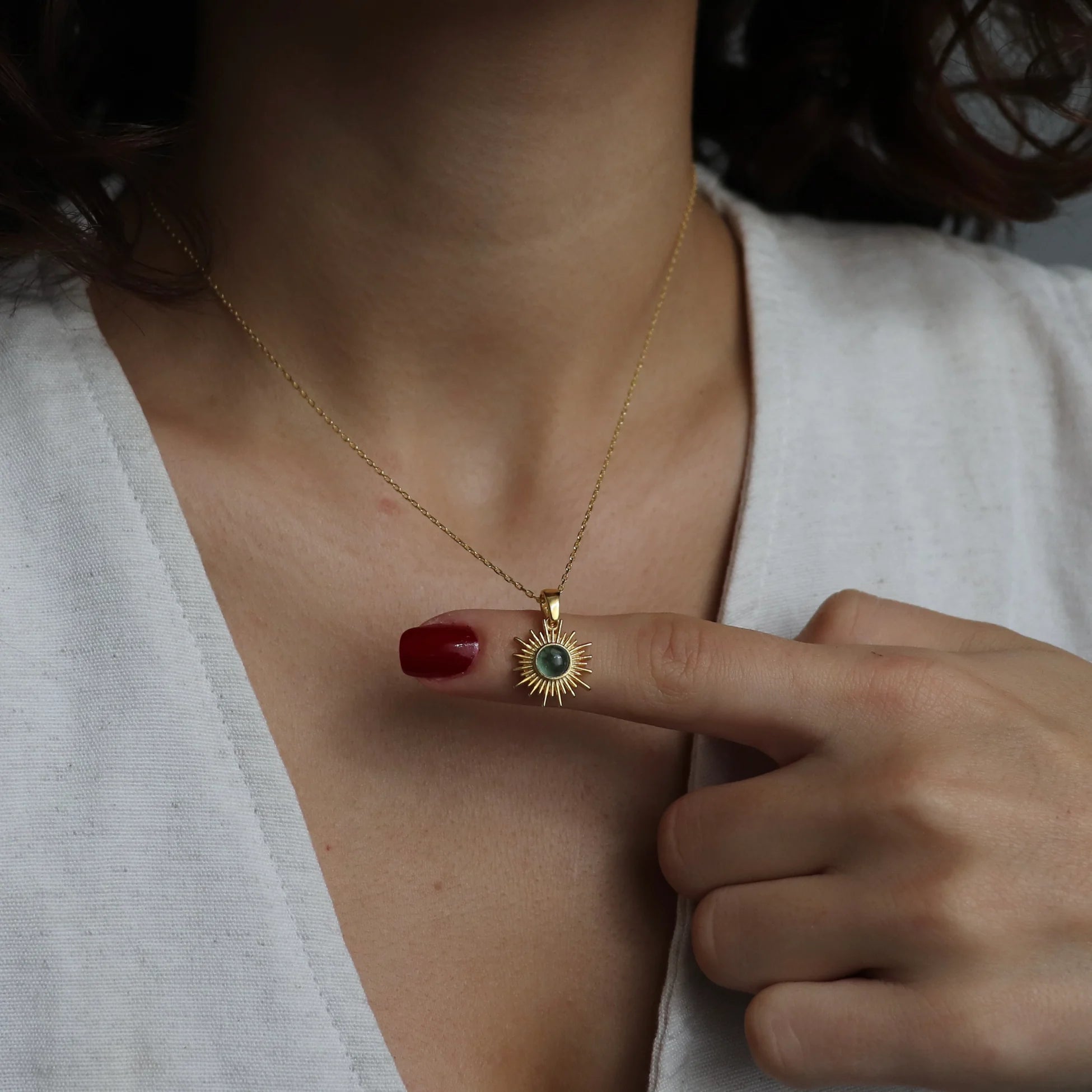 925 Ayar Gümüş Doğal Taş Güneş Kolye