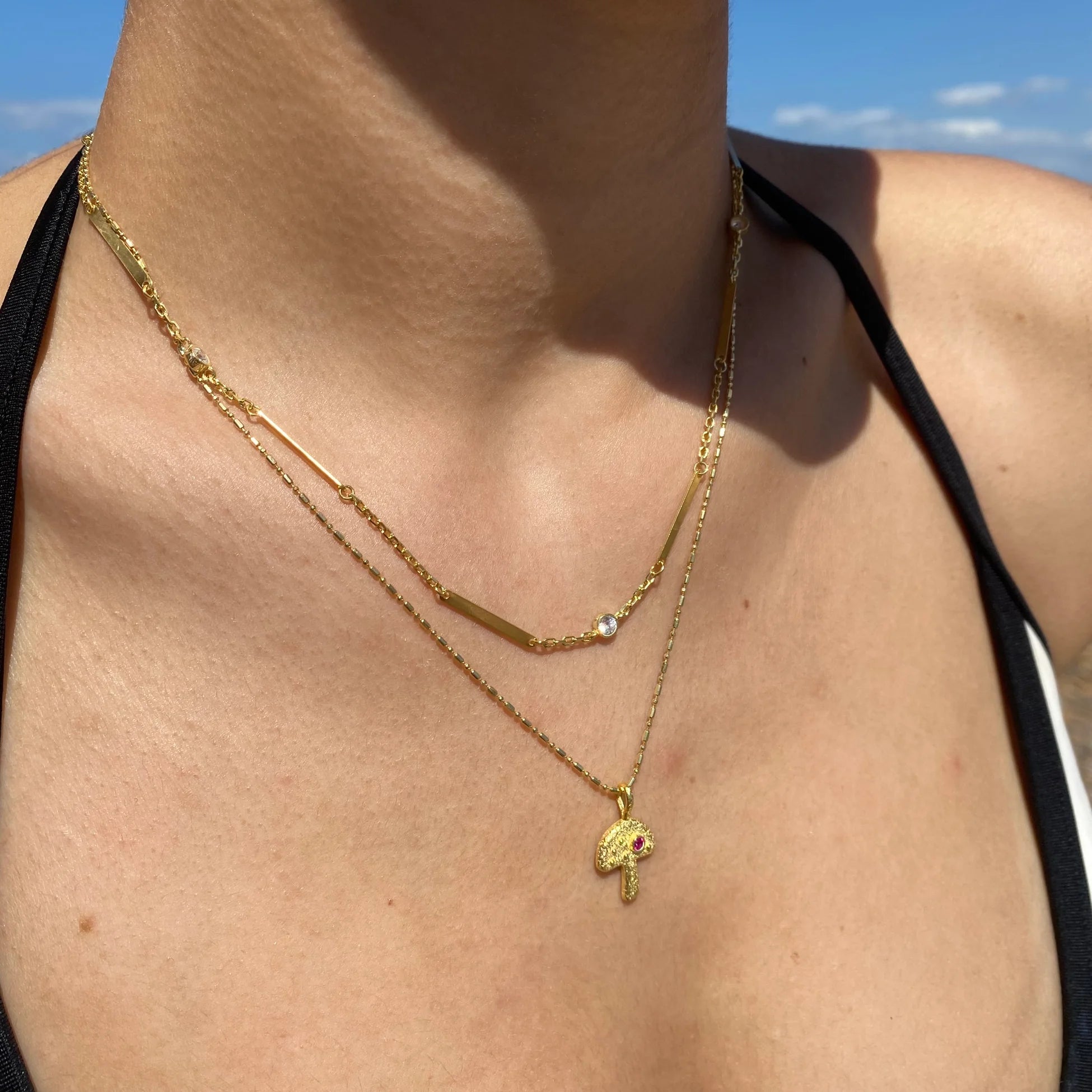 925 Ayar Gümüş Mini Taşlı Mantar Kolye