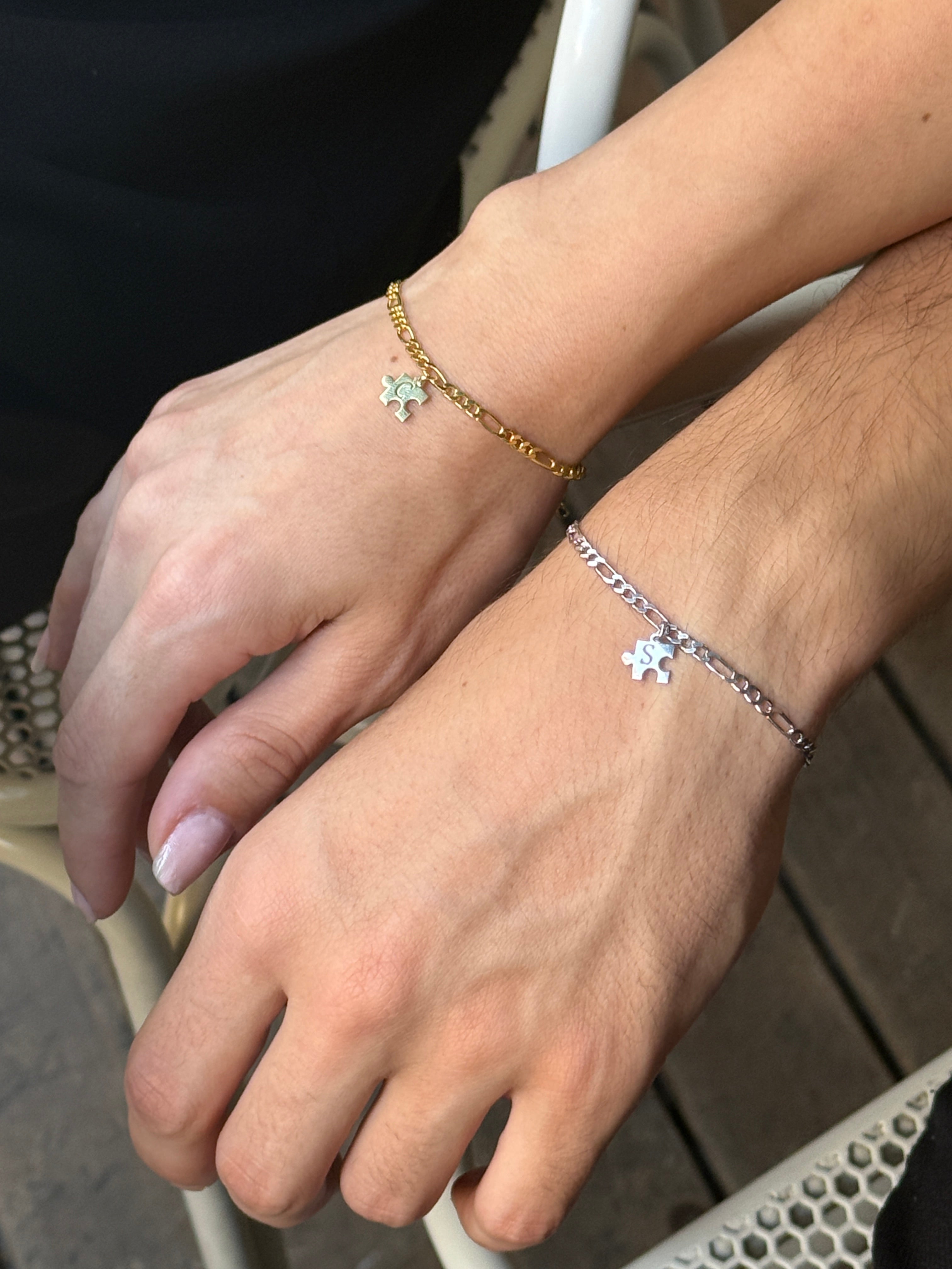 925 Gümüş Yapboz Harf Çift Bilekliği