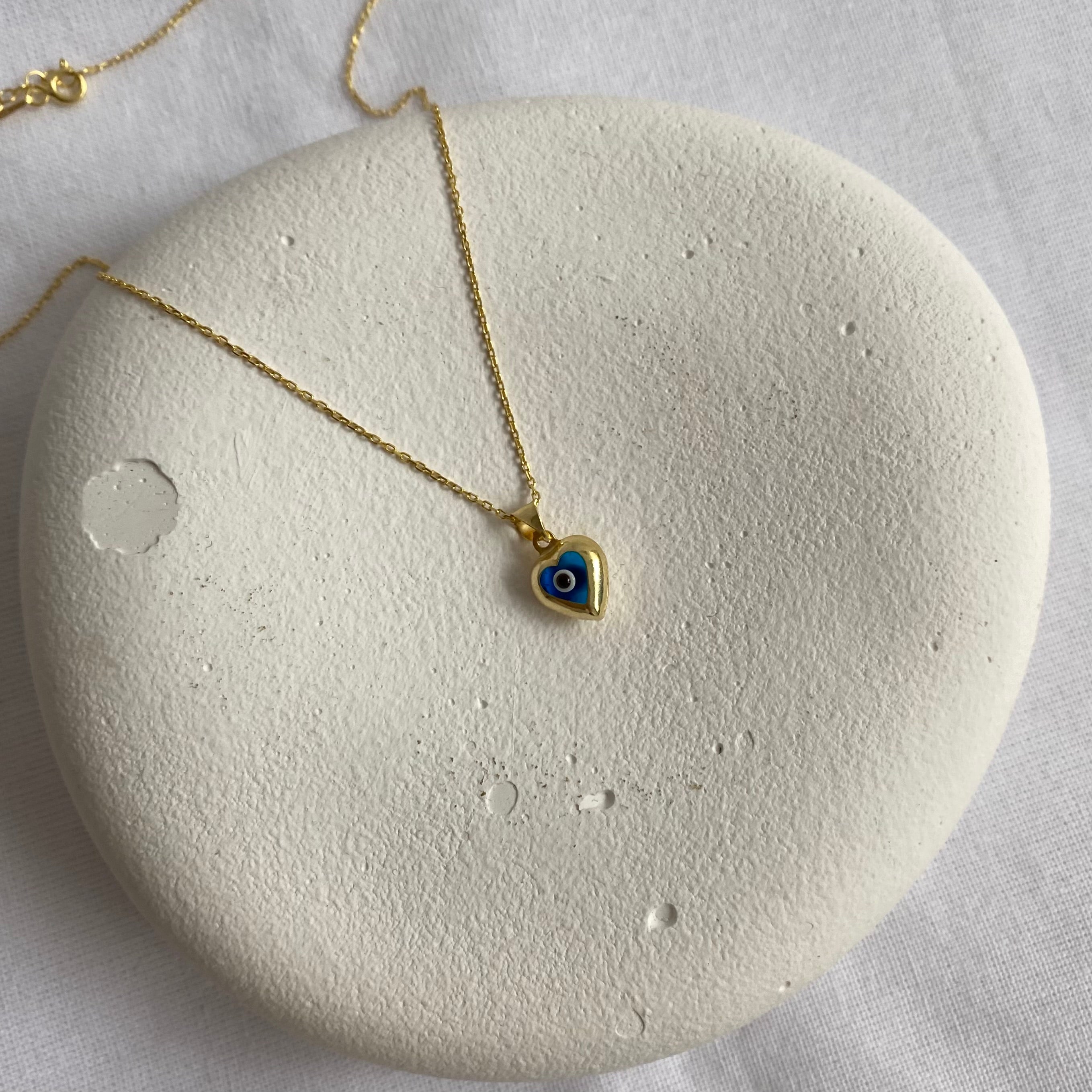 925 Ayar Gümüş | Kalpli Nazar Kolye