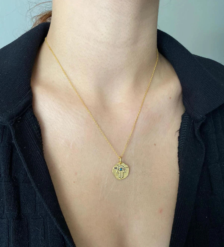 925 Ayar Gümüş | Etnik Fatma Ana Eli Plaka Kolye