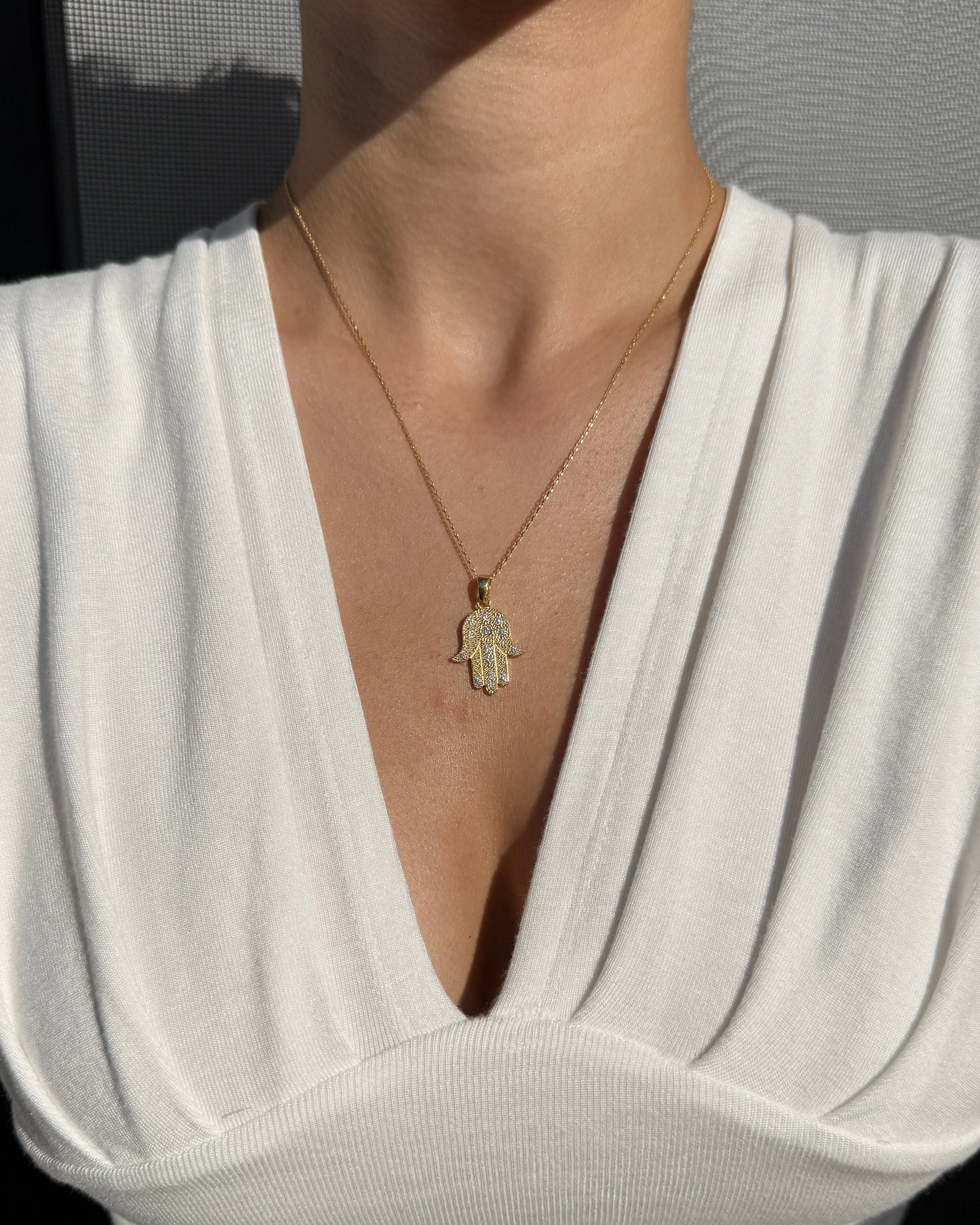 925 | Beyaz Taş Hamsa Kolye