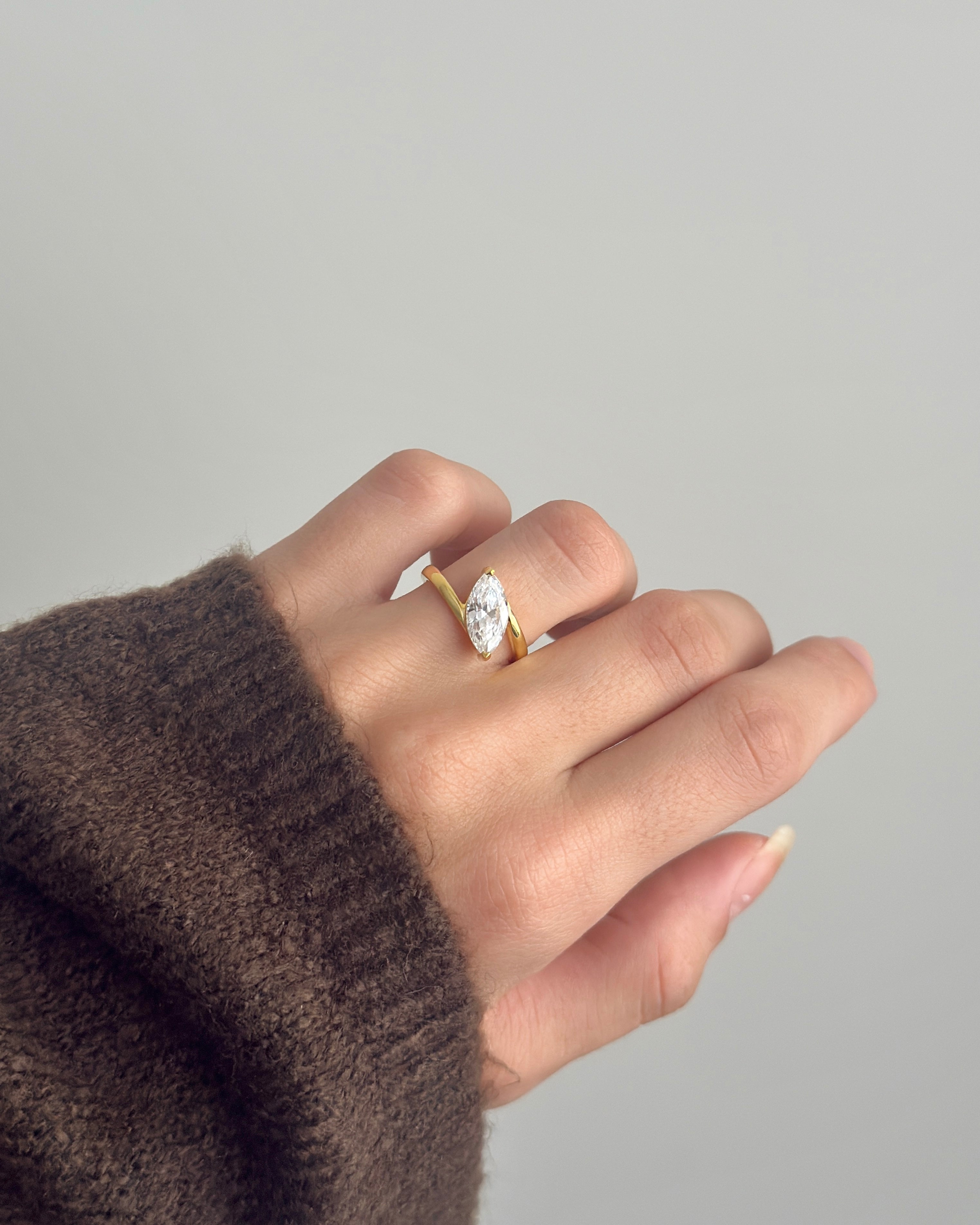 925 | Yatay Markiz Tektaş Yüzük / Ayarlanabilir Ölçü