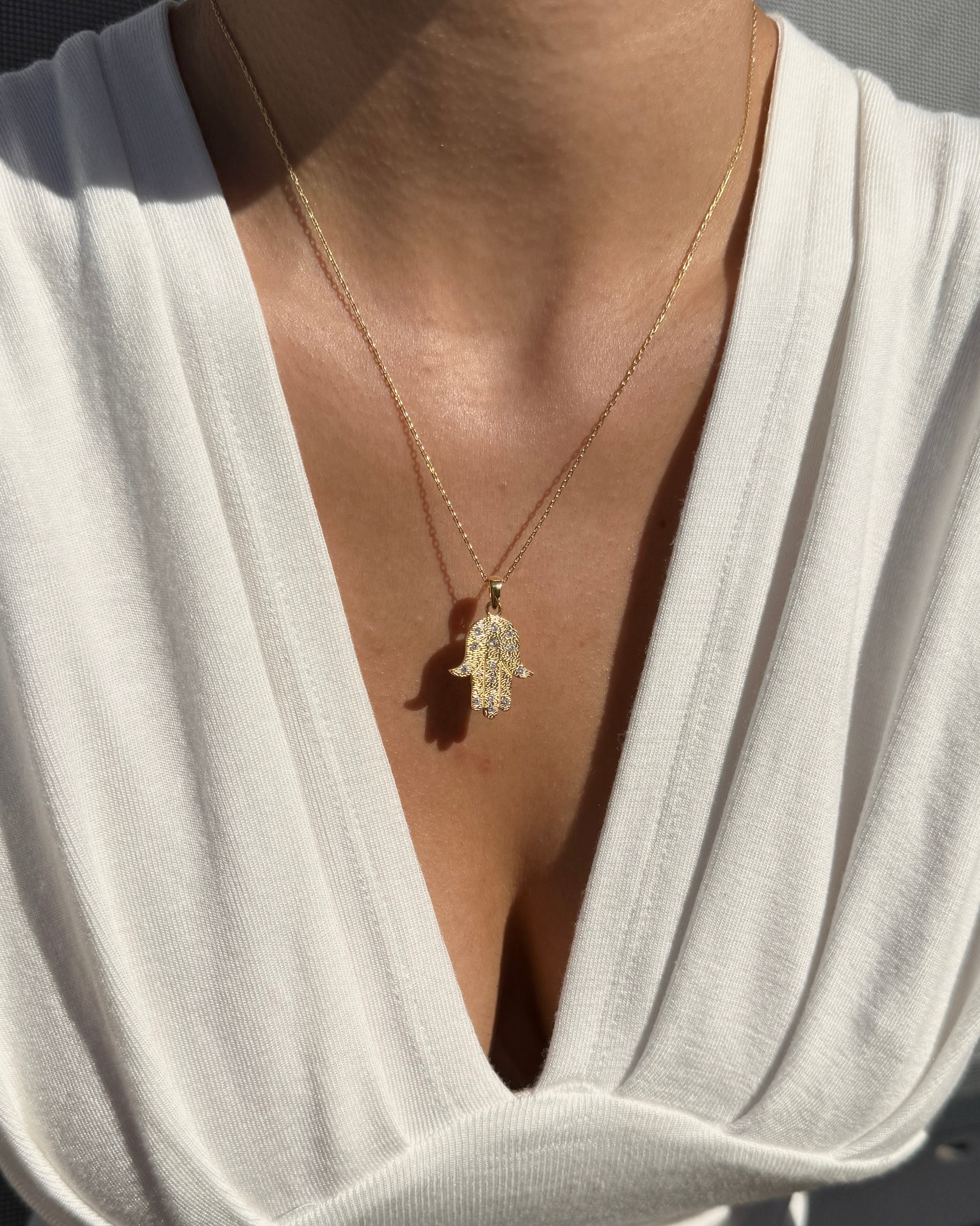 925 | Beyaz Taş Hamsa Kolye