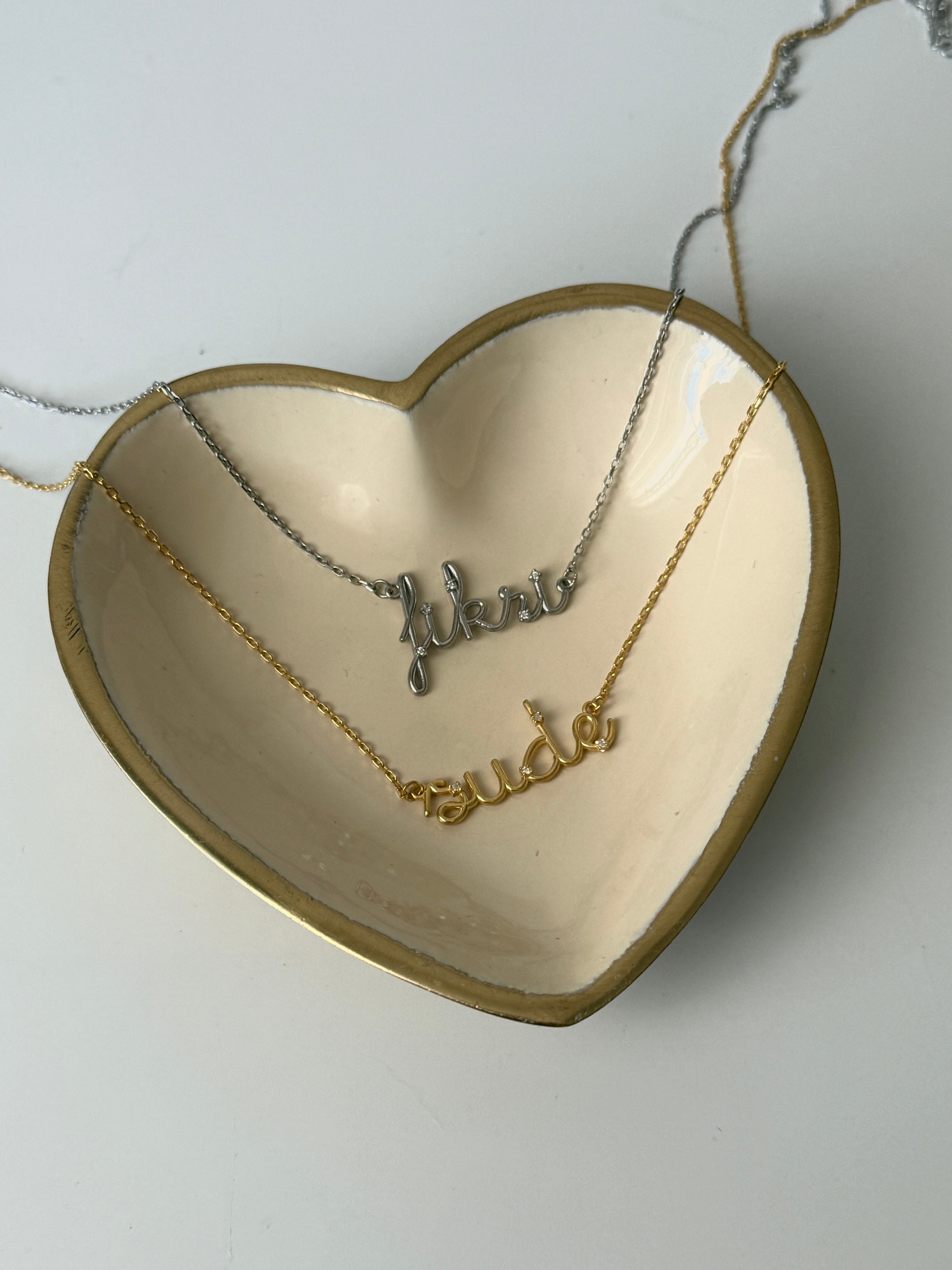 925 Gümüş Tasarım Taşlı İsim Kolye