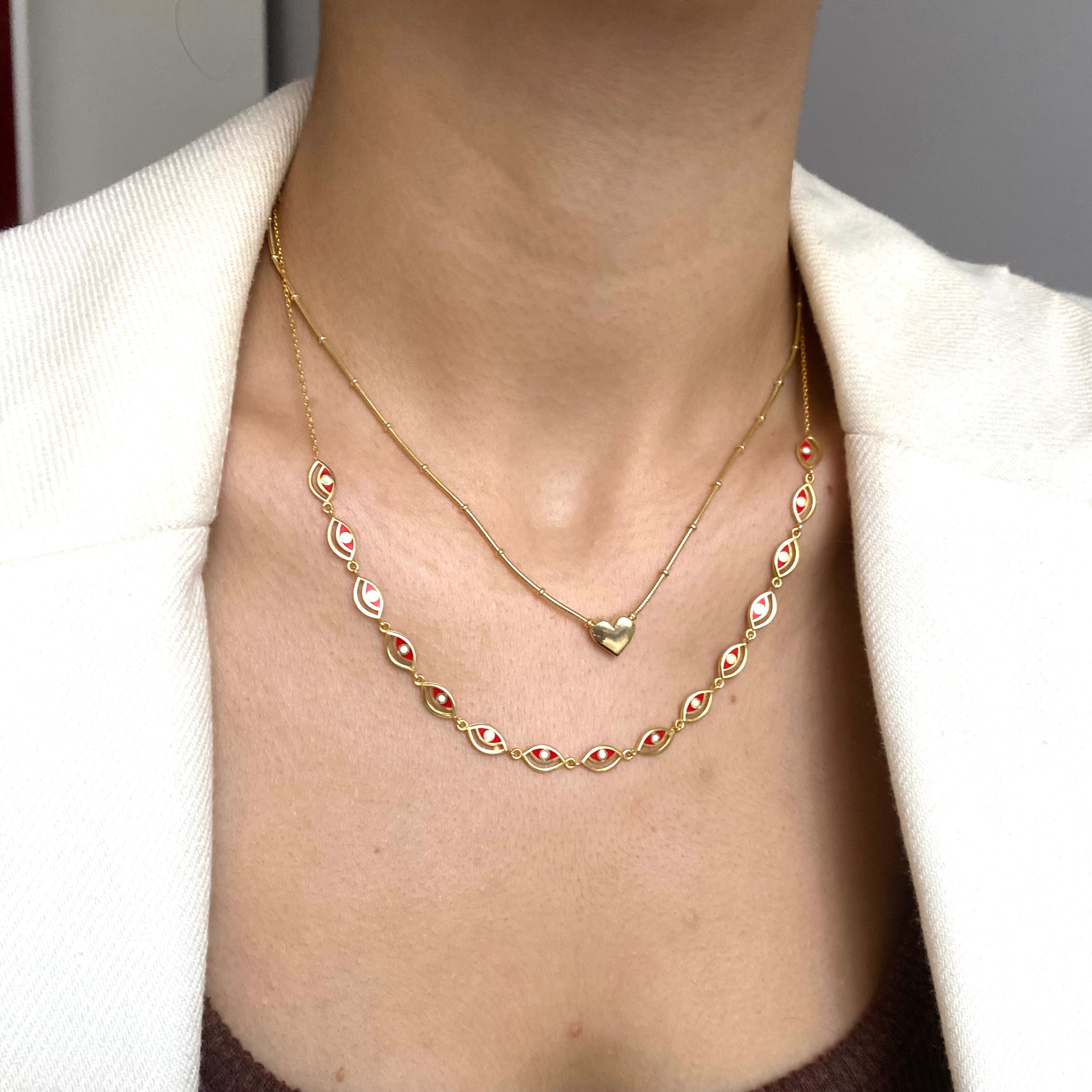 925 Gümüş Kırmızı Mine Göz Kolye