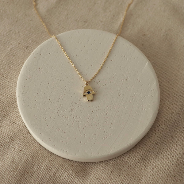 925 Ayar Gümüş | Mini Taşlı Hamsa Kolye