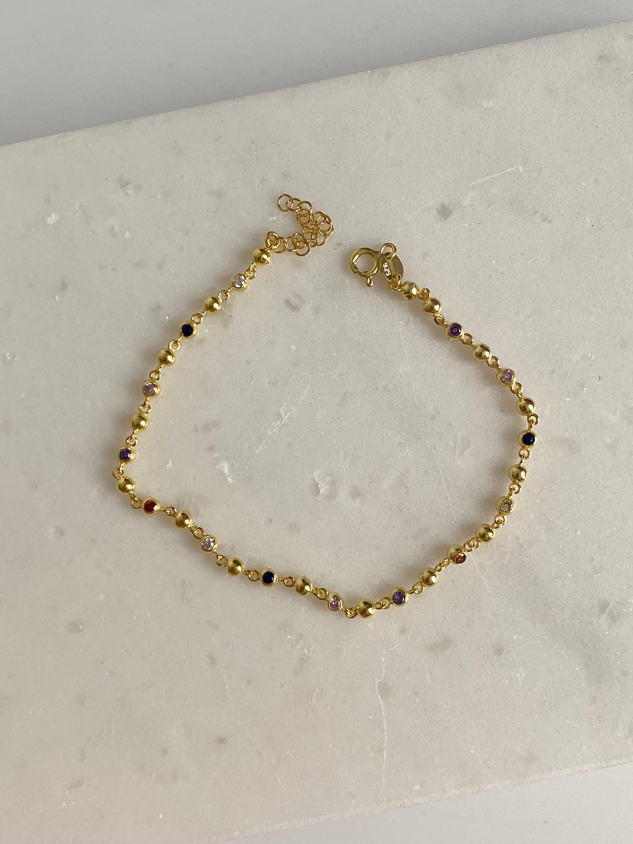 925 Gümüş Yuvarlak Renkli Taş Bileklik