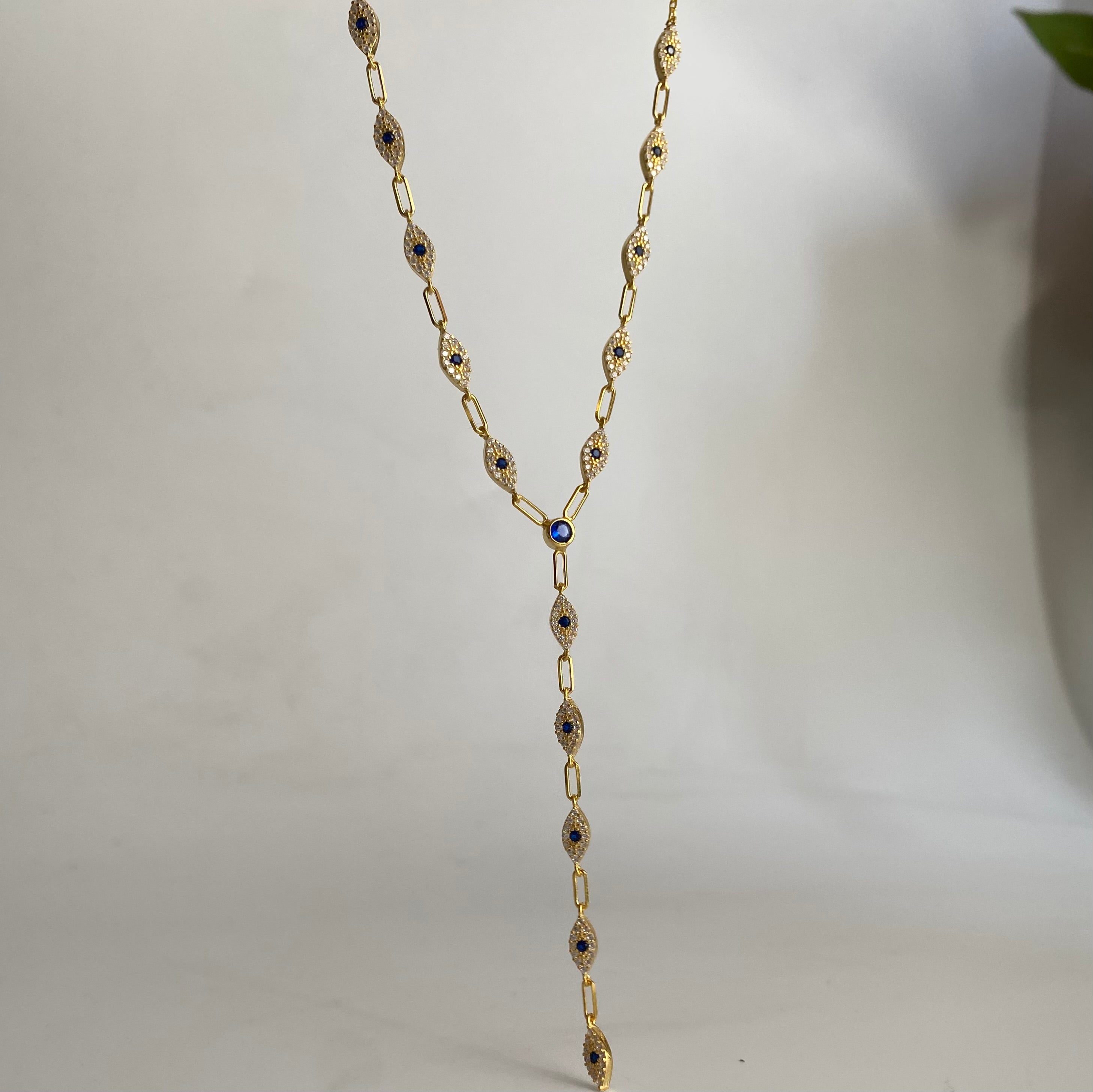 925 Gümüş Taşlı Mavi Göz Y Kolye