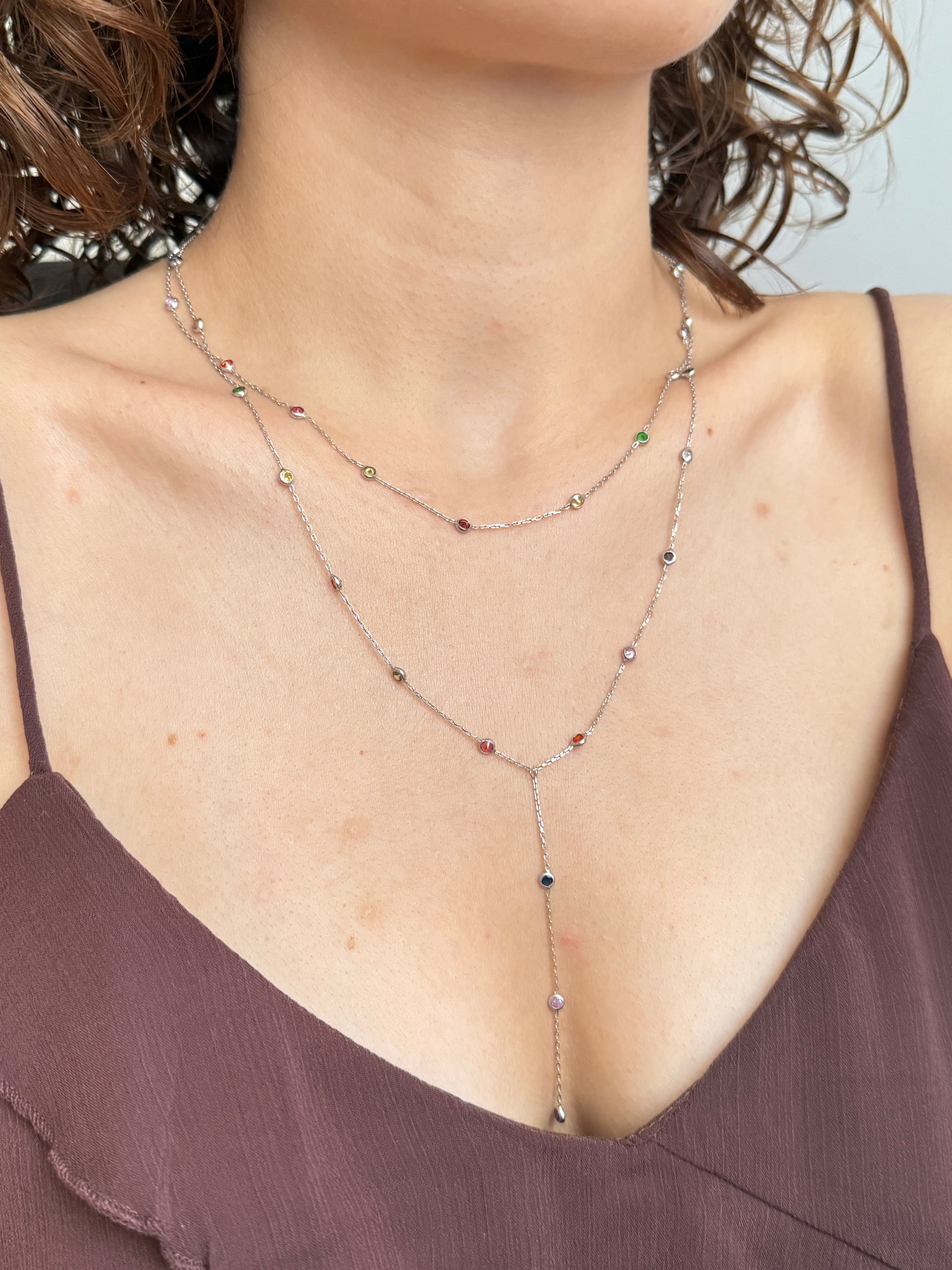 925 Gümüş İkili Taş Y Kolye