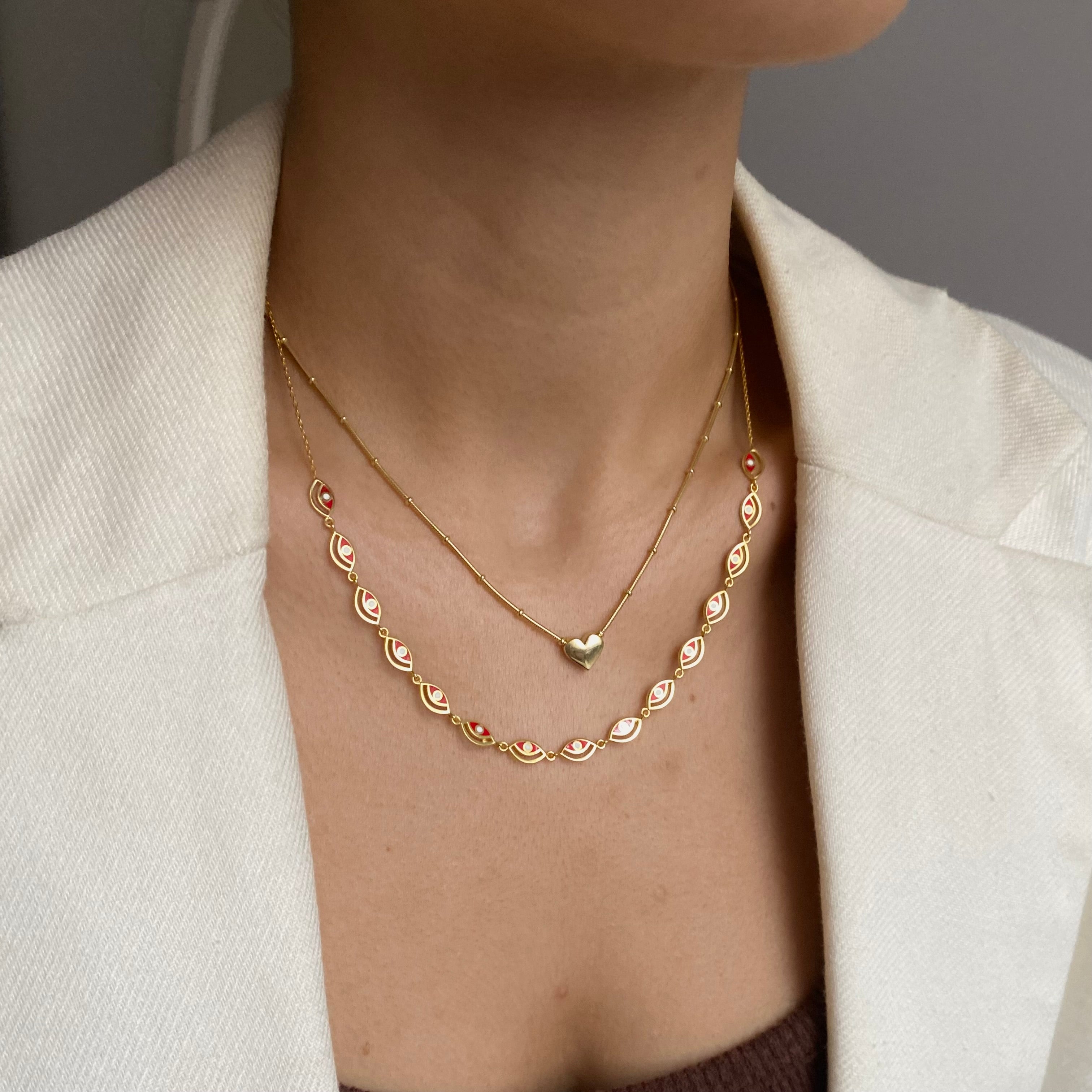 925 Gümüş Kırmızı Mine Göz Kolye