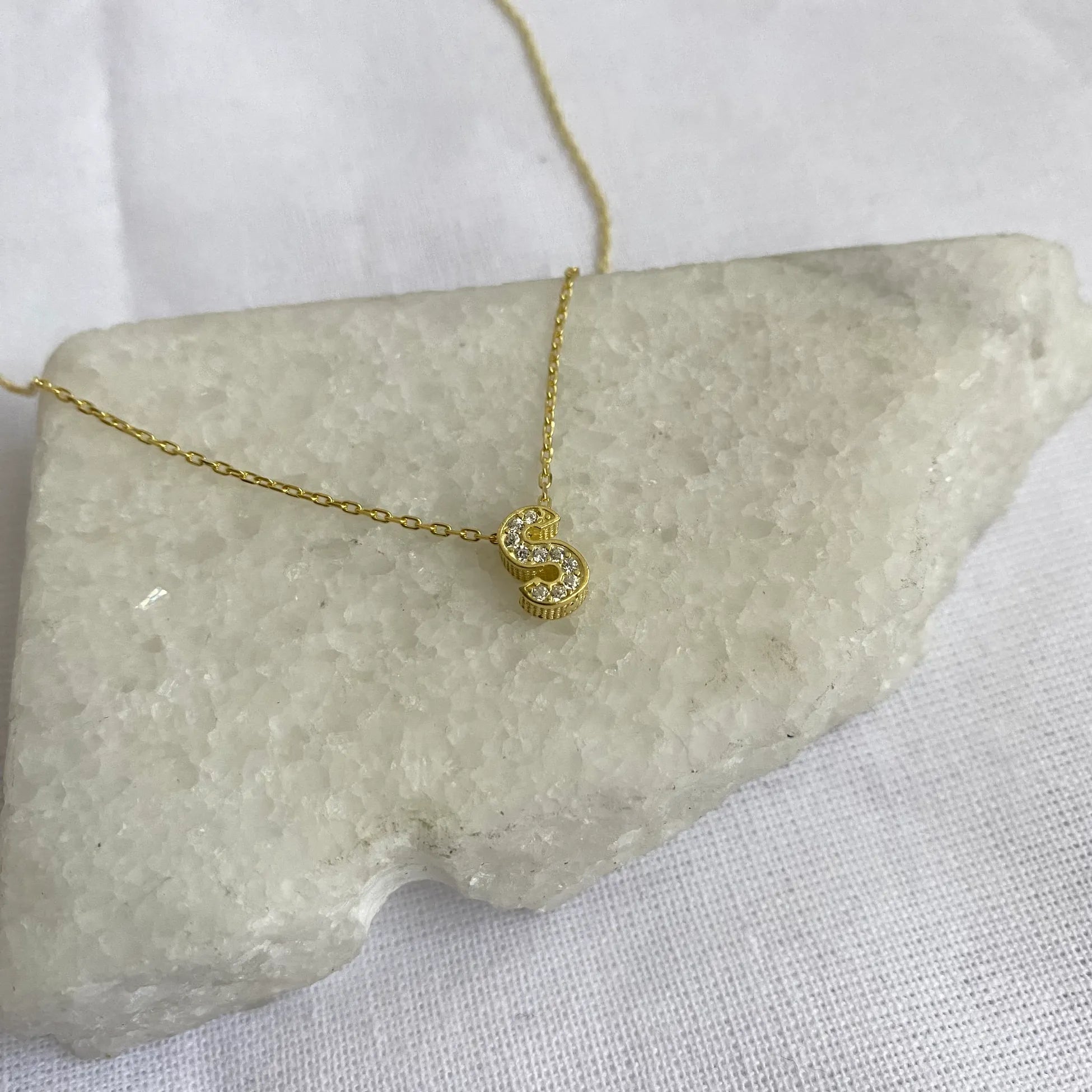 925 Ayar Gümüş | Taşlı Mini Harf Kolye