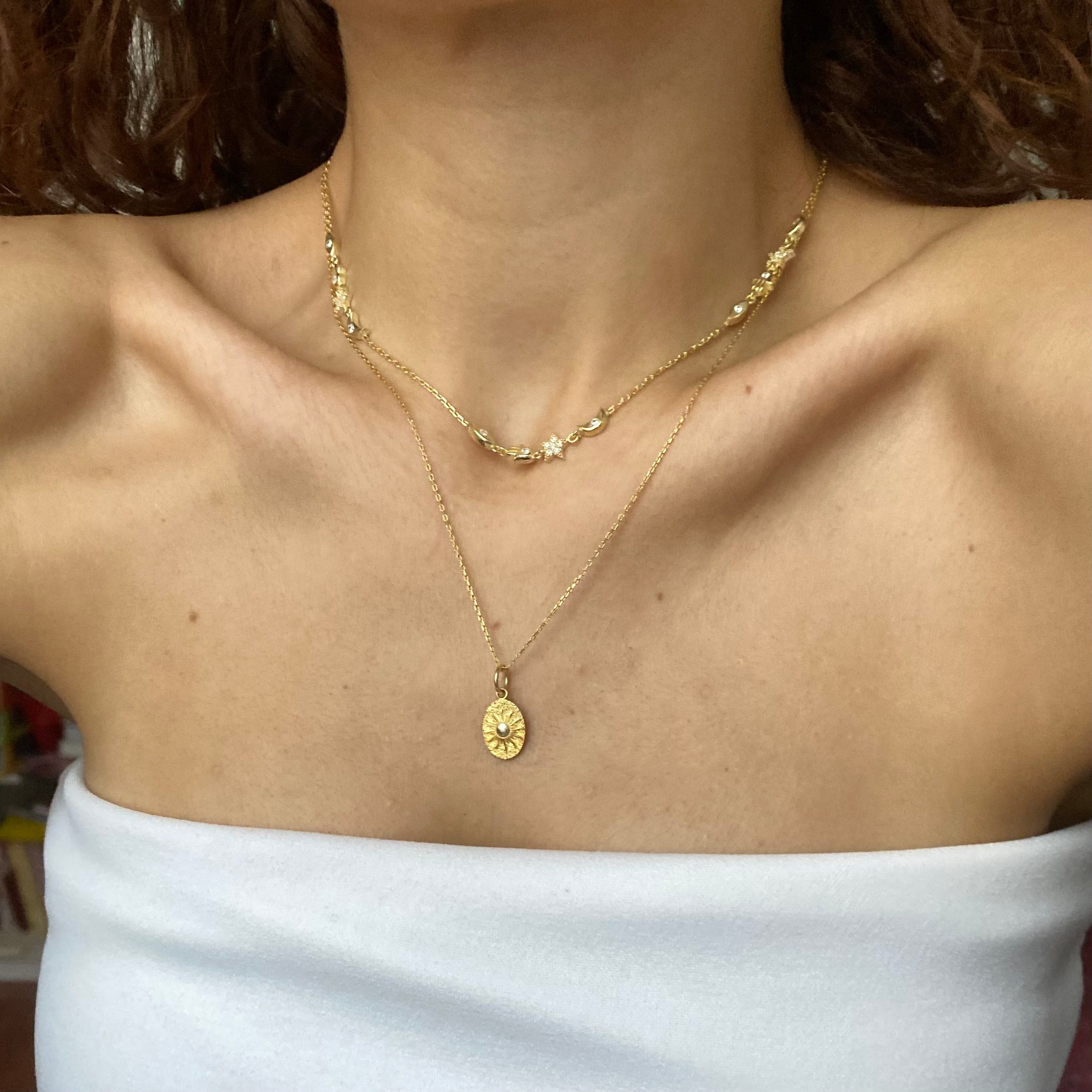 925 Ayar Gümüş | Plaka Mini Güneş Kolye