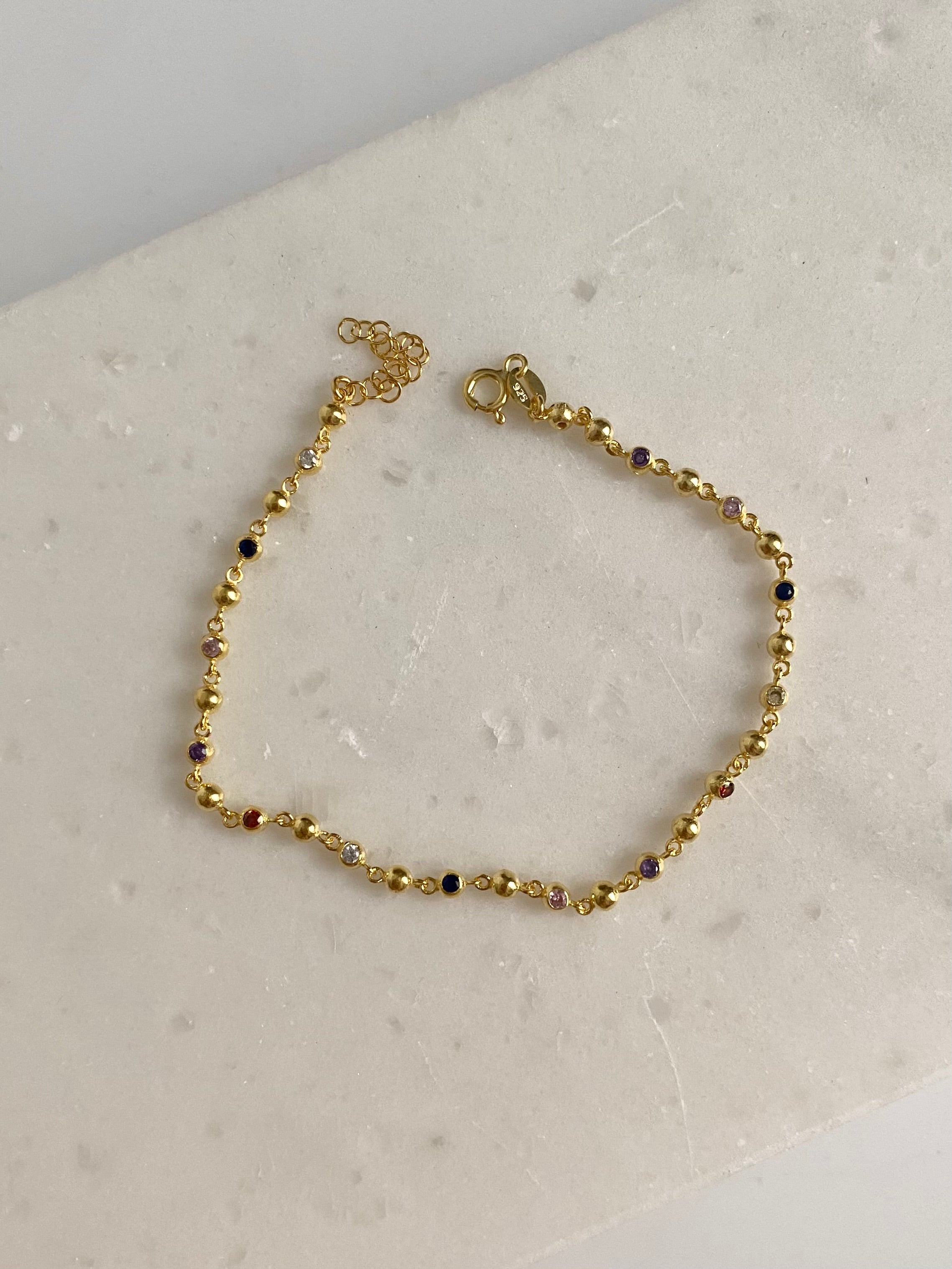 925 Gümüş Yuvarlak Renkli Taş Bileklik