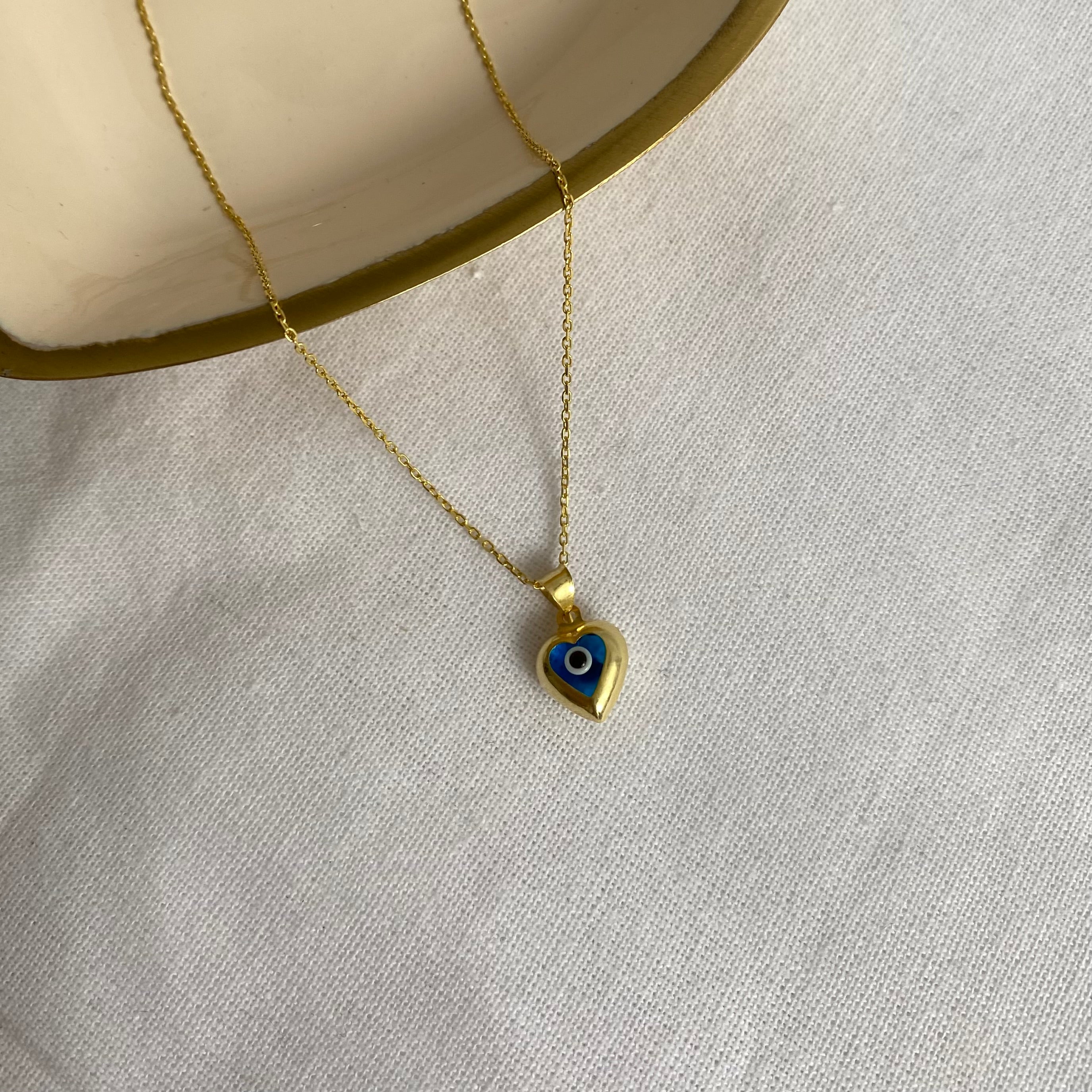 925 Ayar Gümüş | Kalpli Nazar Kolye