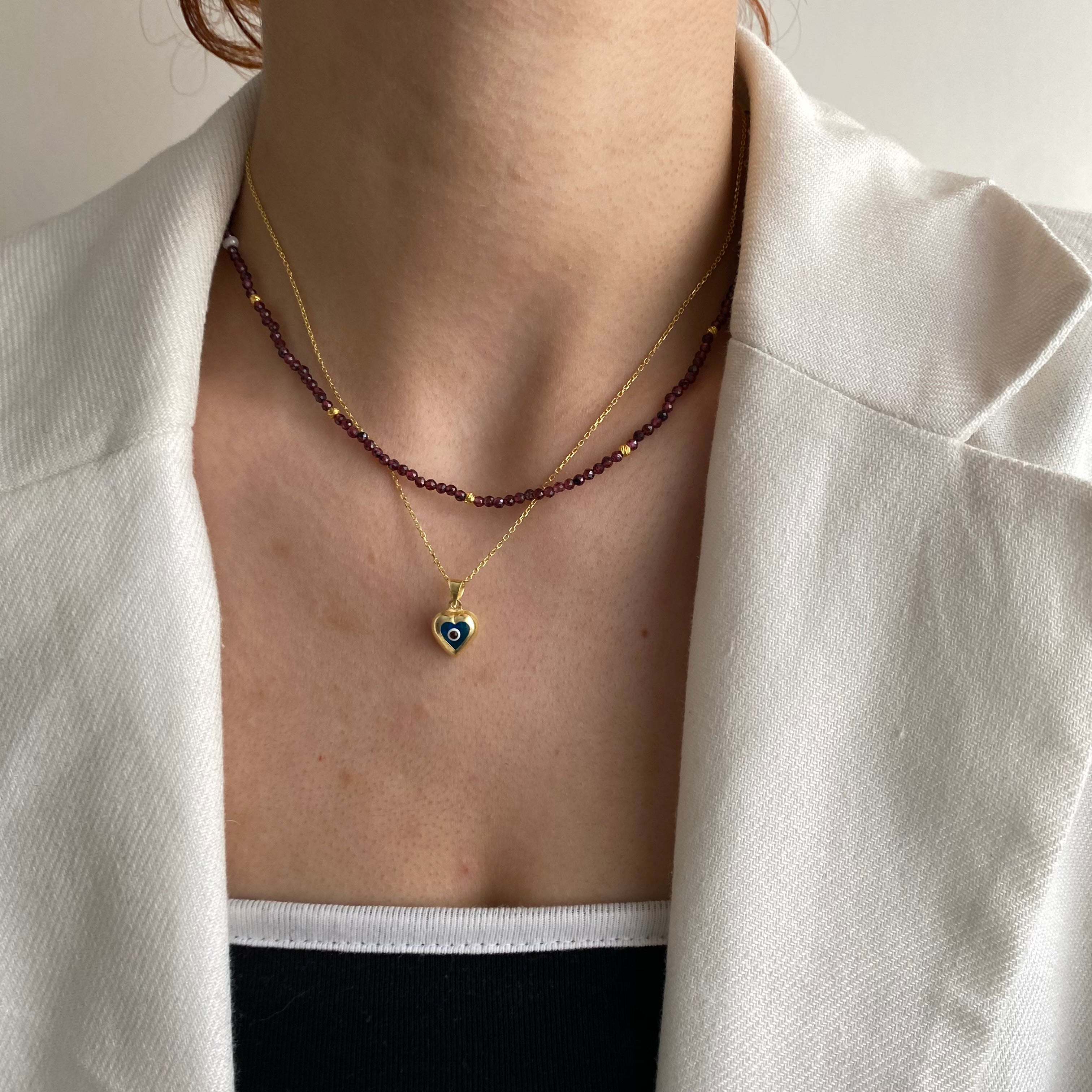 925 Ayar Gümüş | Kalpli Nazar Kolye