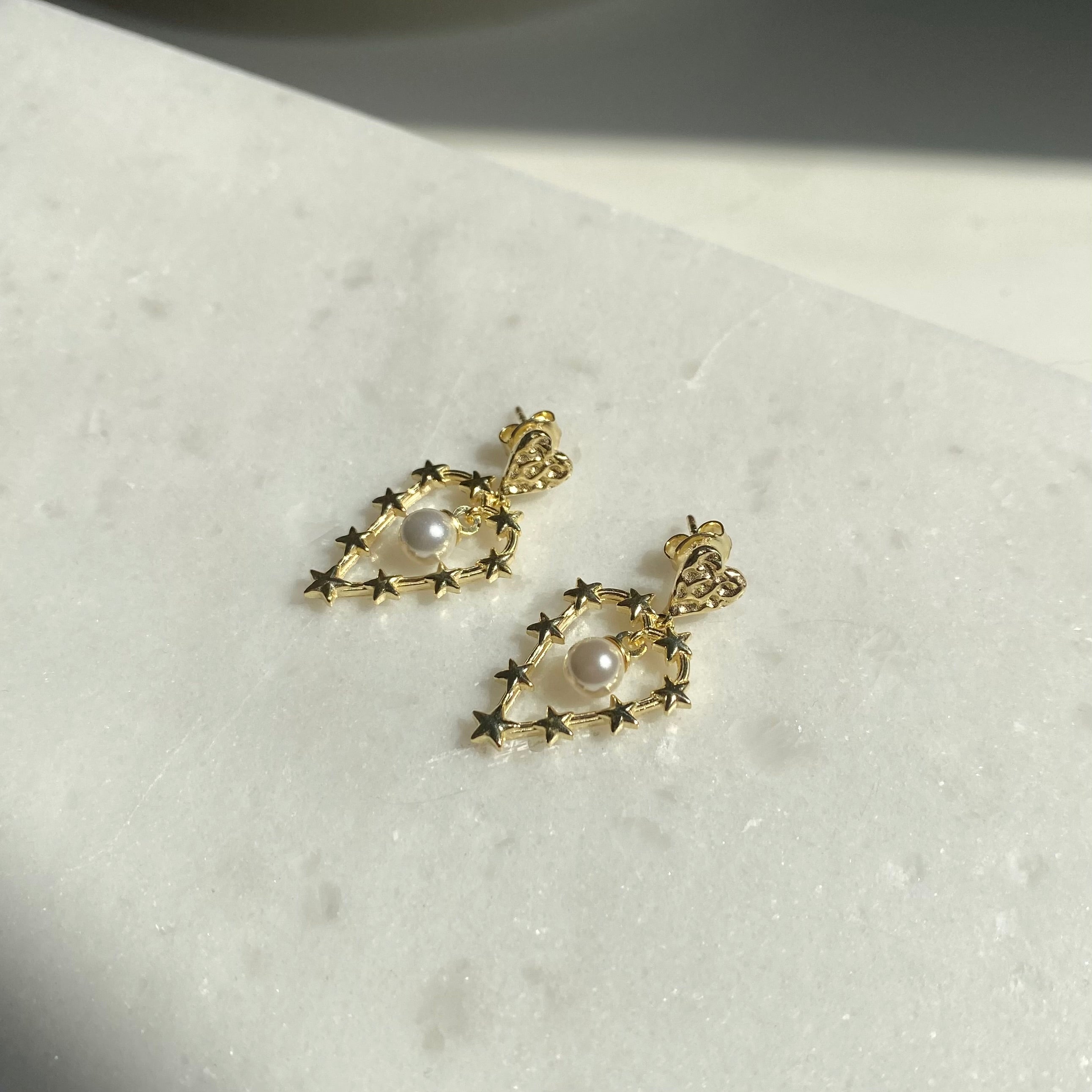 925 Gümüş İncili Kafes Kalp Küpe