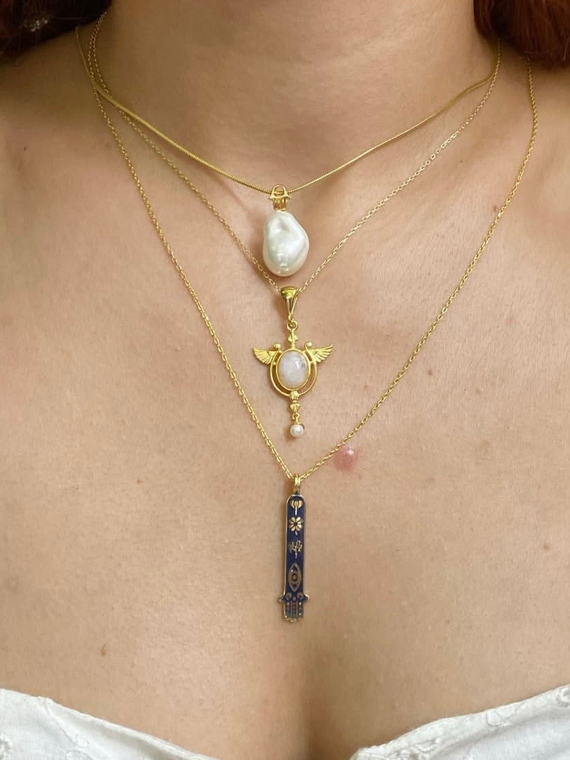 925 | Kanatlı Ay Taşı Kolye