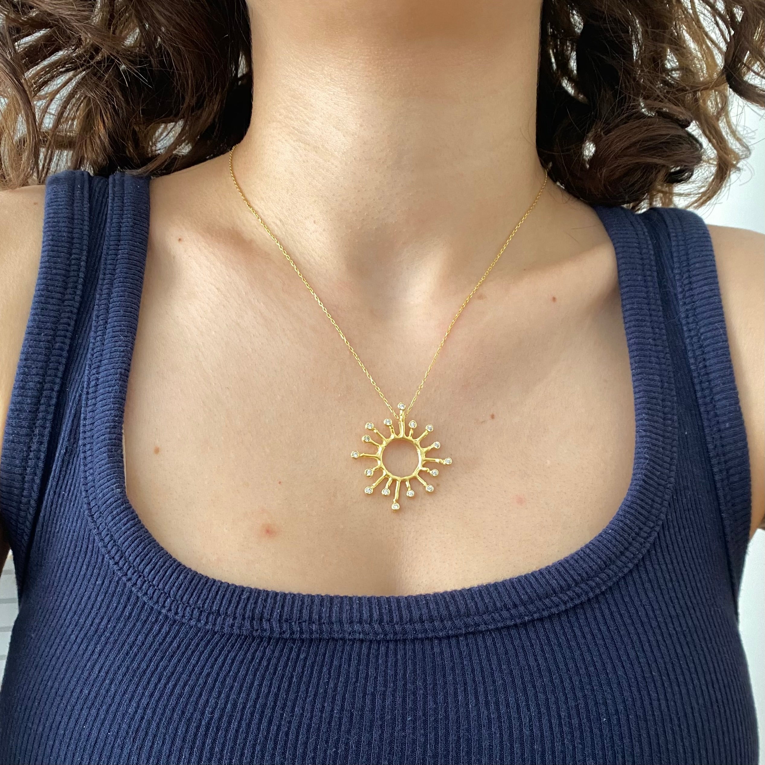 925 Gümüş Maxi Taşlı Güneş Kolye