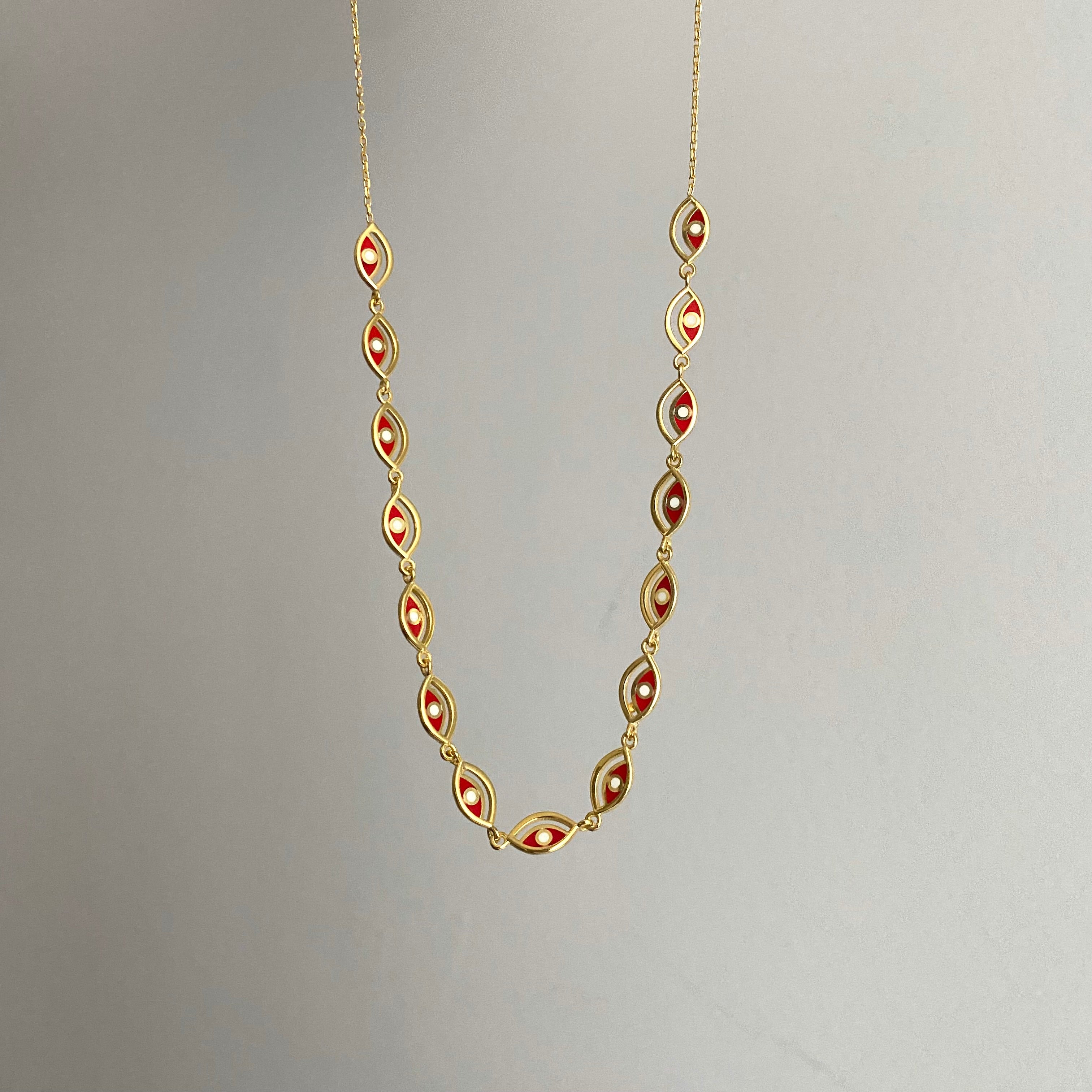 925 Gümüş Kırmızı Mine Göz Kolye