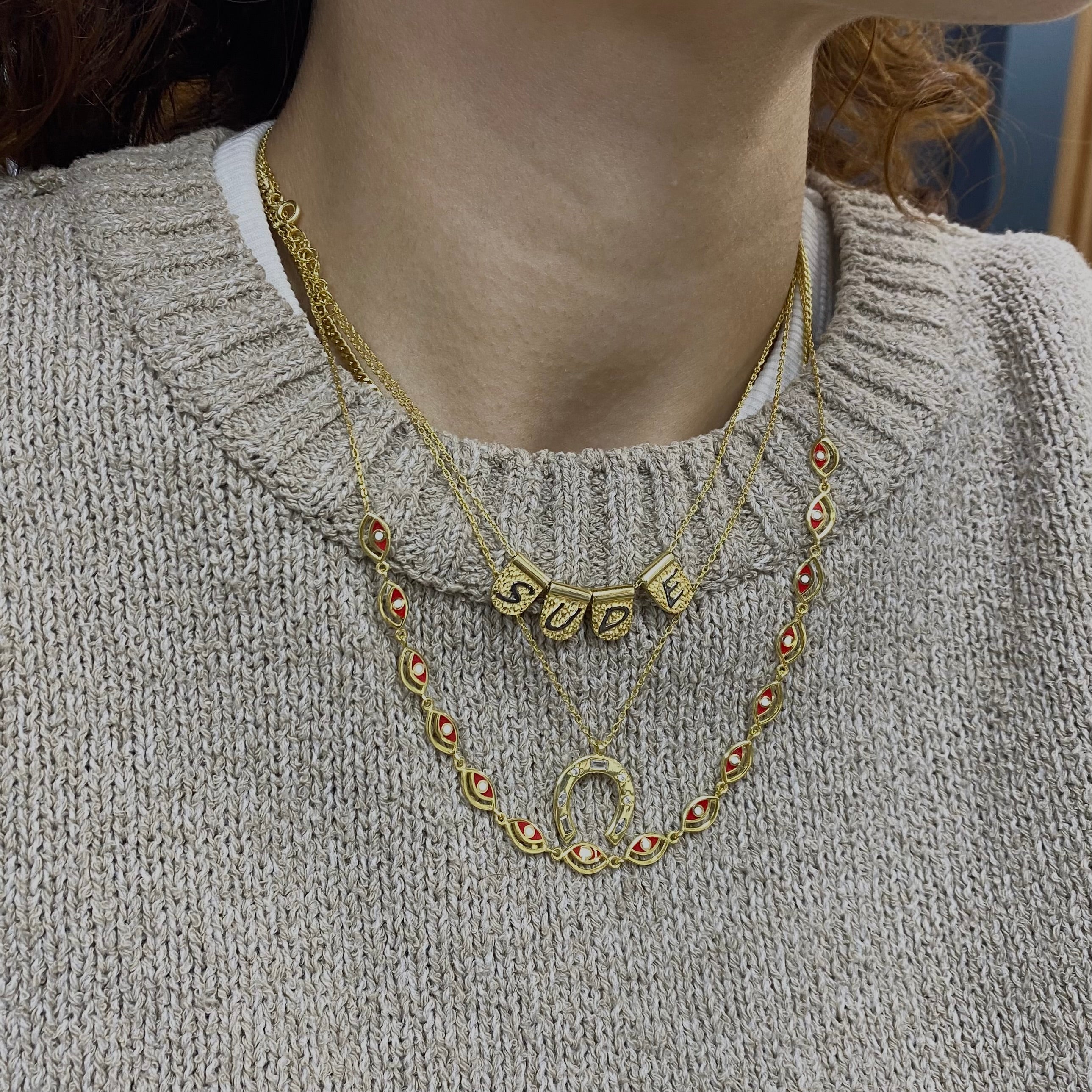 925 Ayar Gümüş Taşlı Nal Kolye