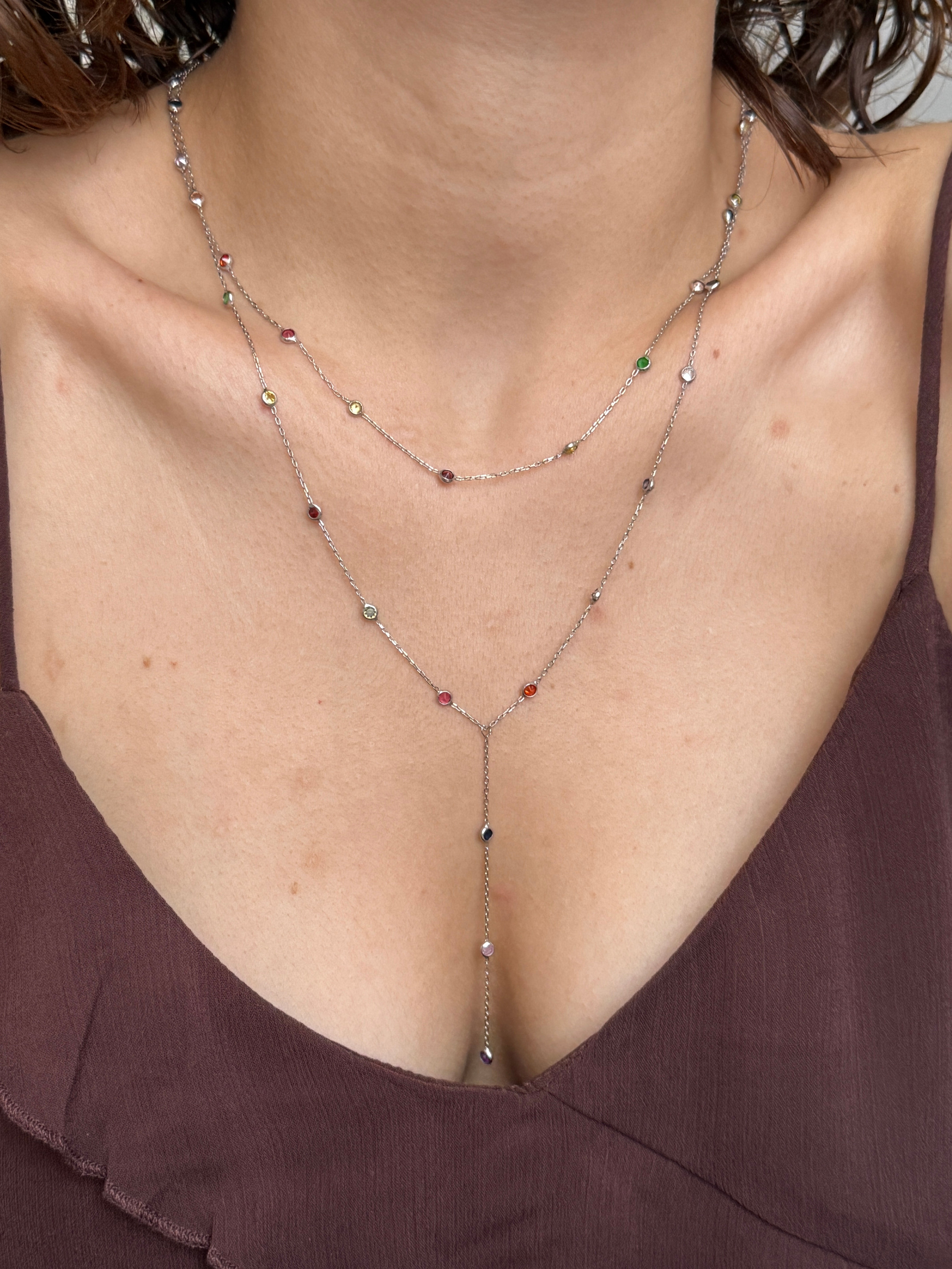 925 Gümüş İkili Taş Y Kolye