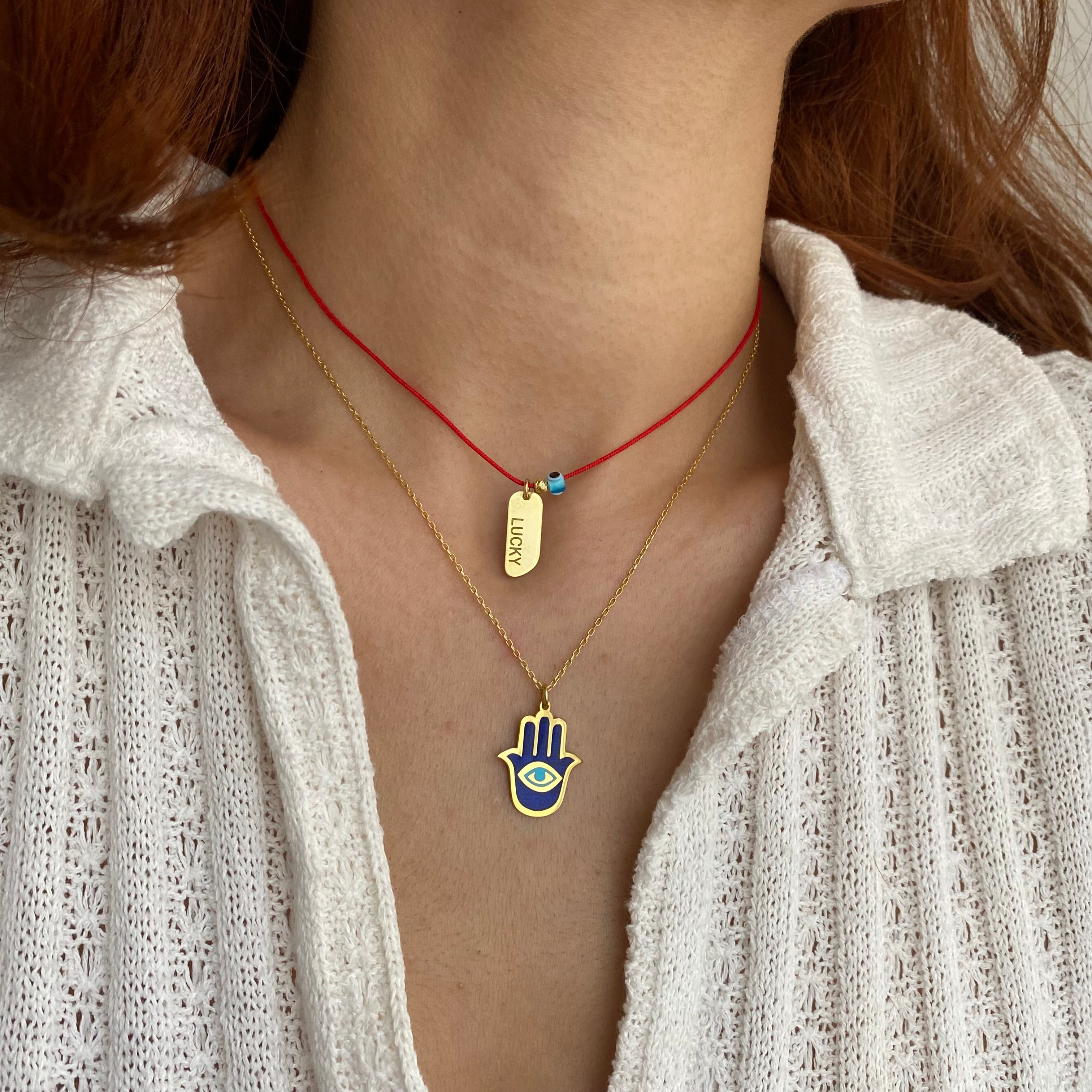 925 Ayar Gümüş | Lacivert Mineli Fatma Ana Kolye