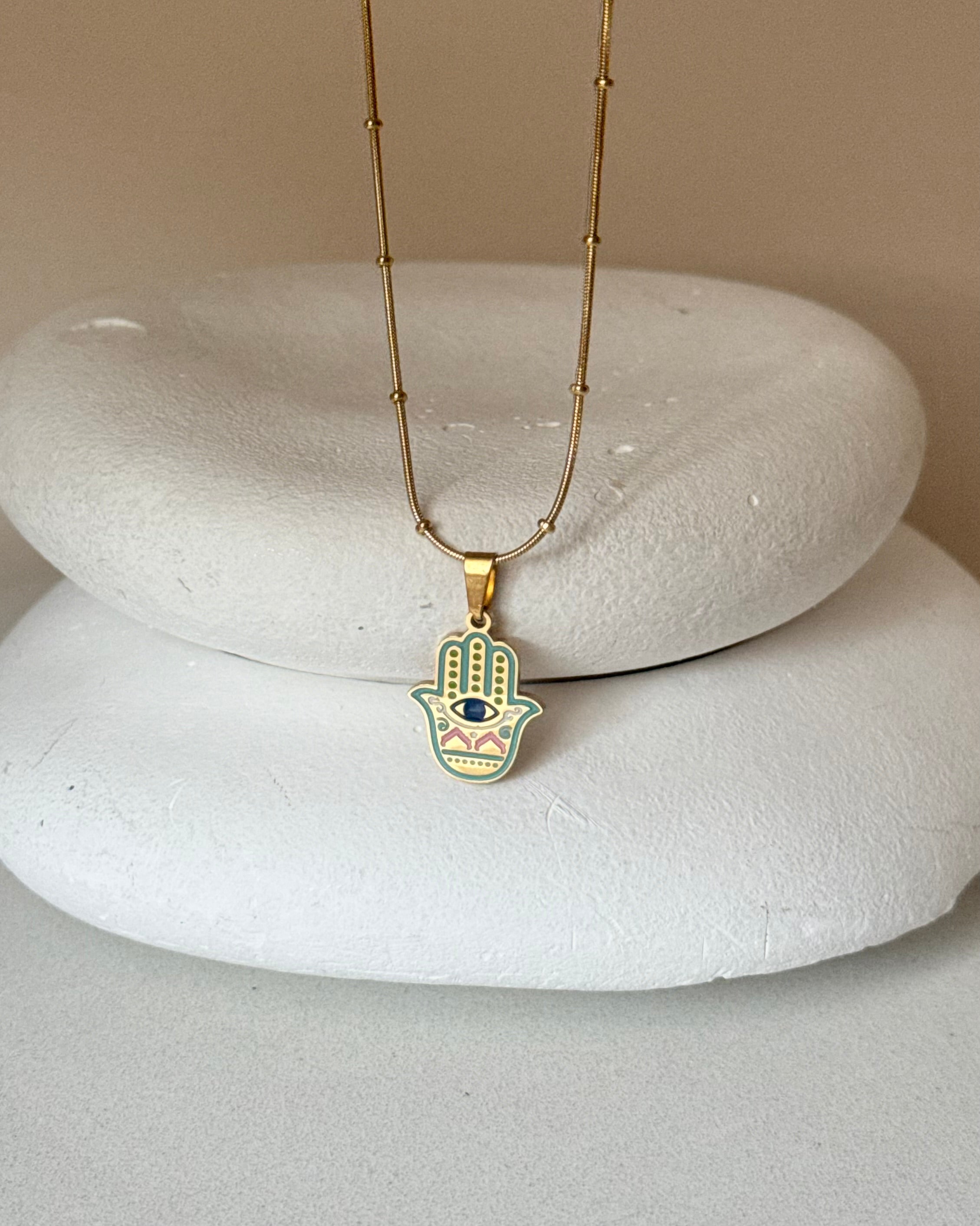 Çelik | Mineli Hamsa Kolye