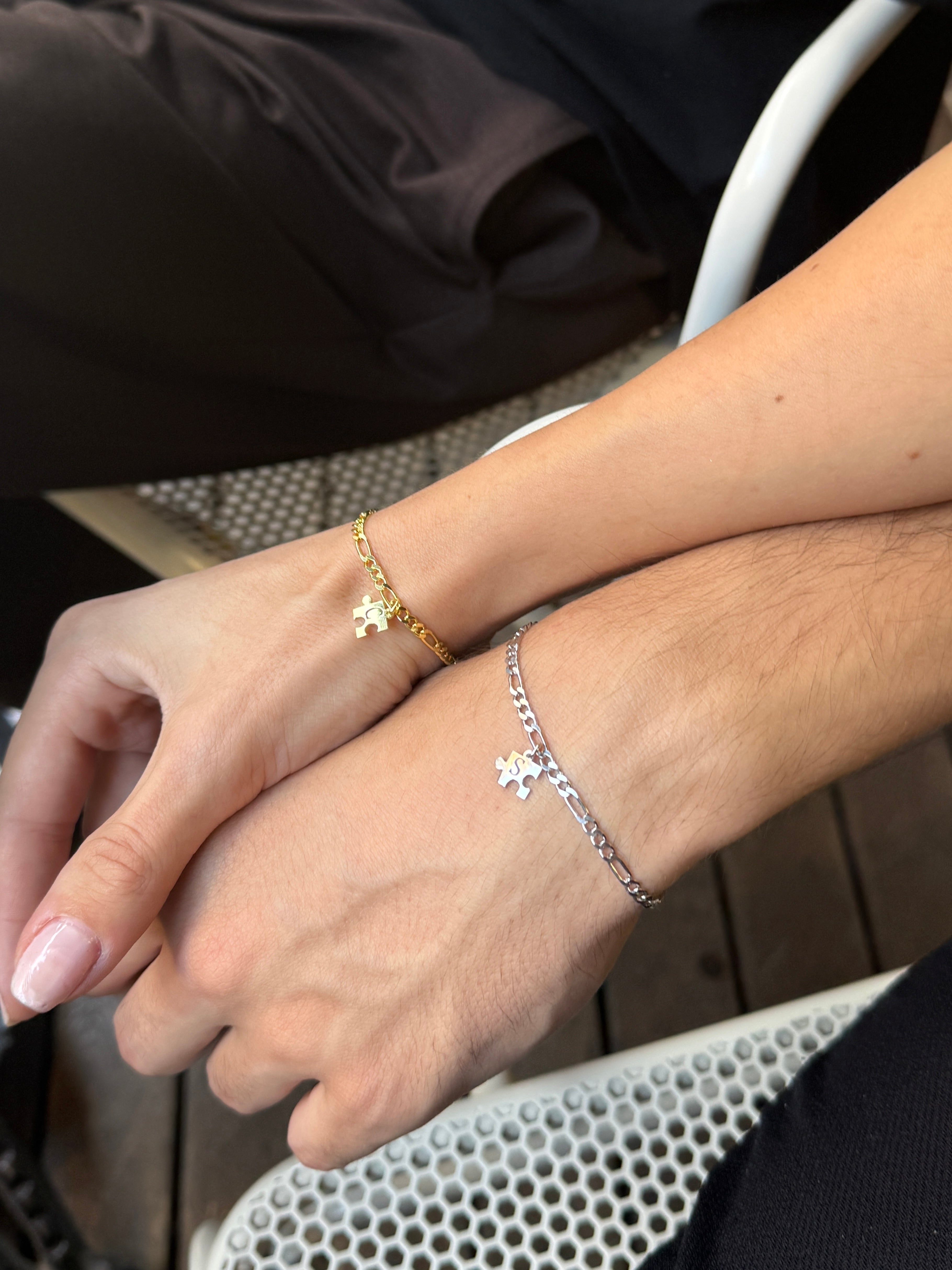 925 Gümüş Yapboz Harf Çift Bilekliği