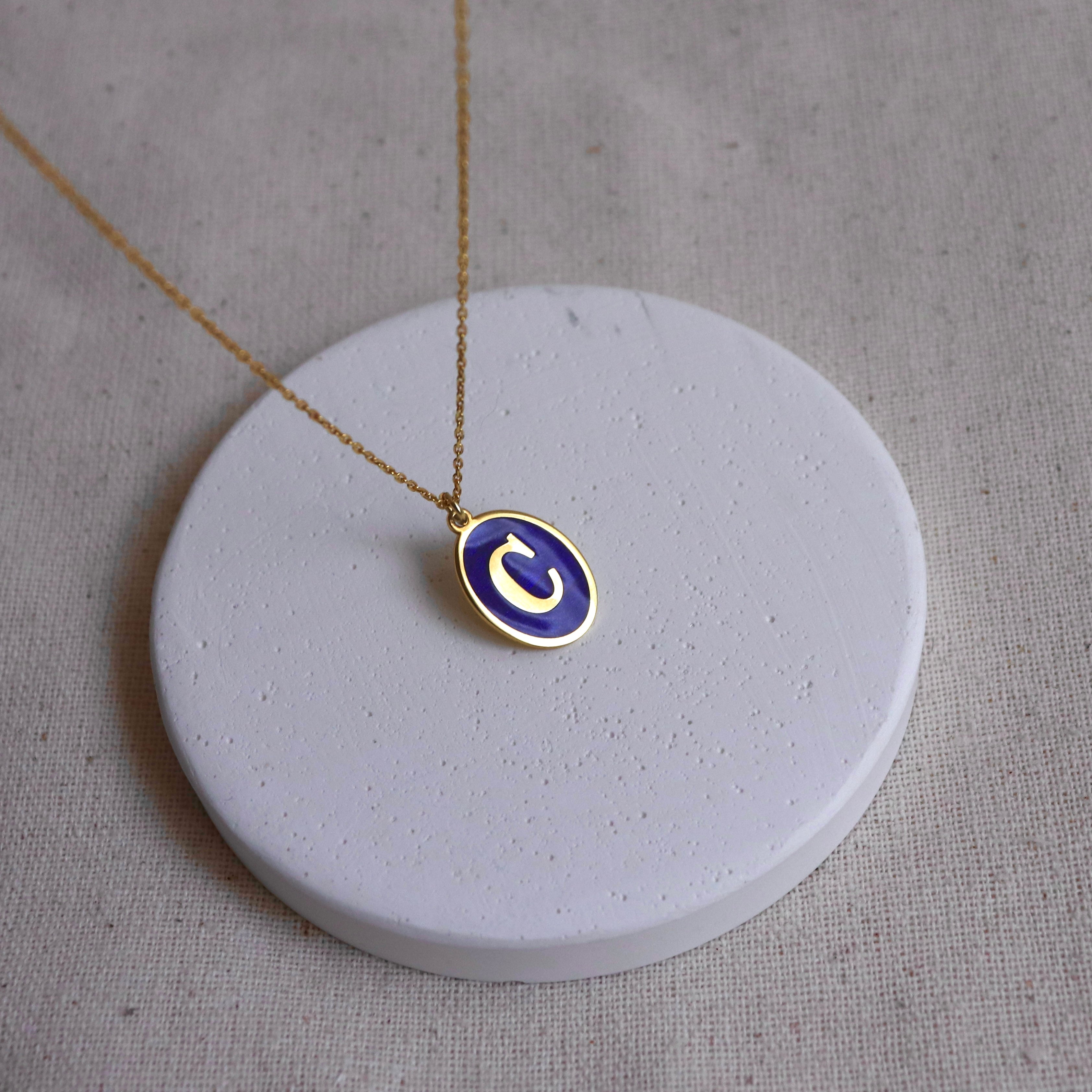 925 Ayar Gümüş | Lacivert Mineli Harf Kolye