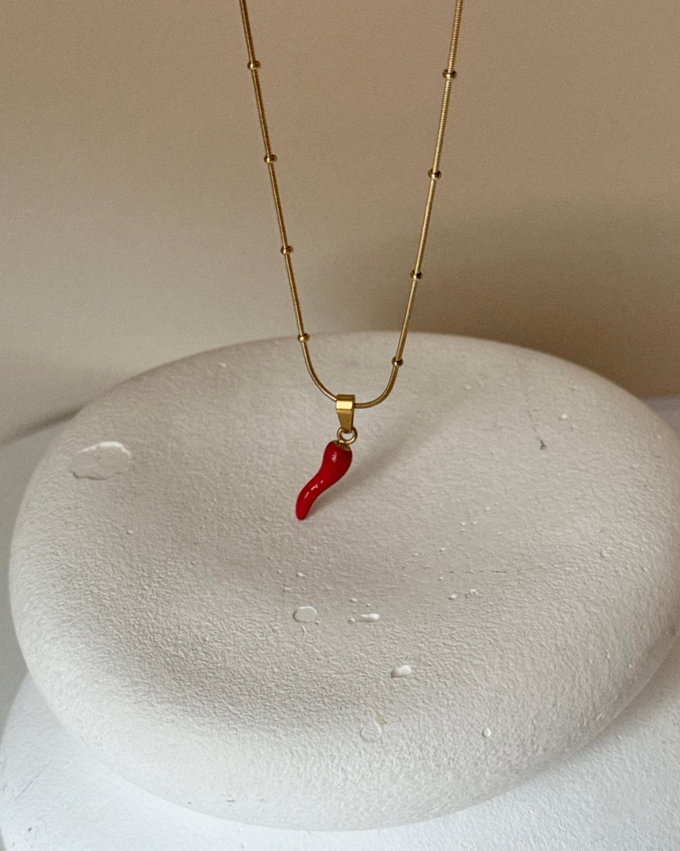 Çelik | Kırmızı Şans Biberi Kolye