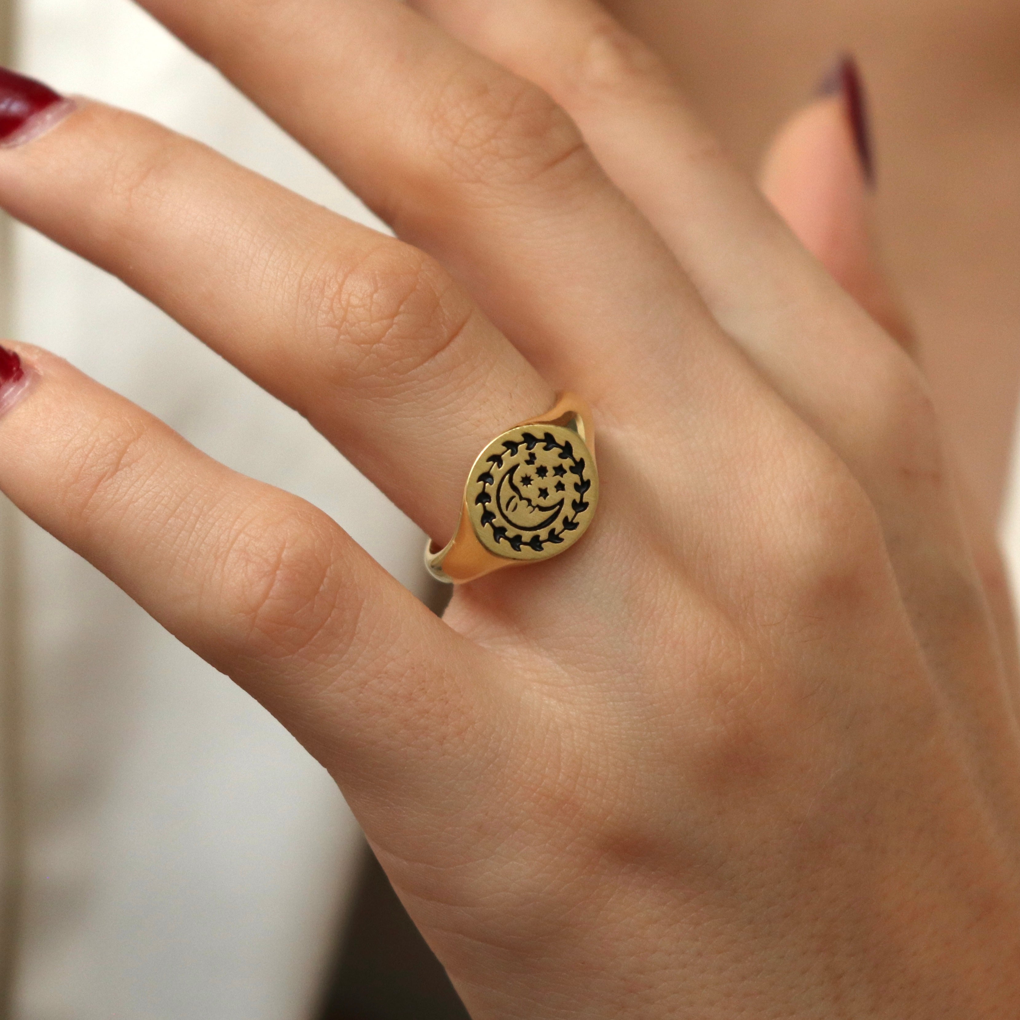 925 Ayar Gümüş | Motifli Ay  Şovalye Yüzük