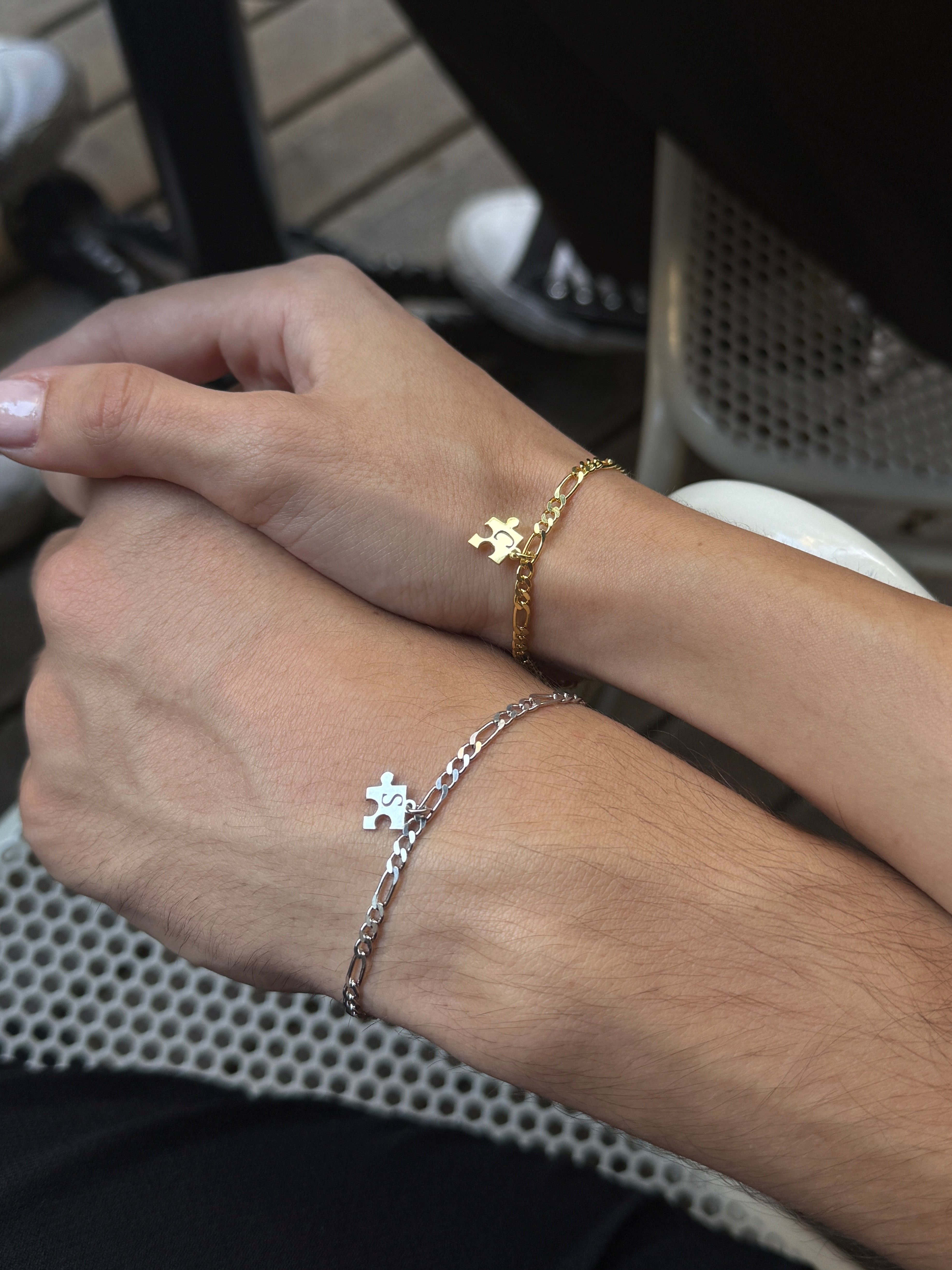 925 Gümüş Yapboz Harf Çift Bilekliği