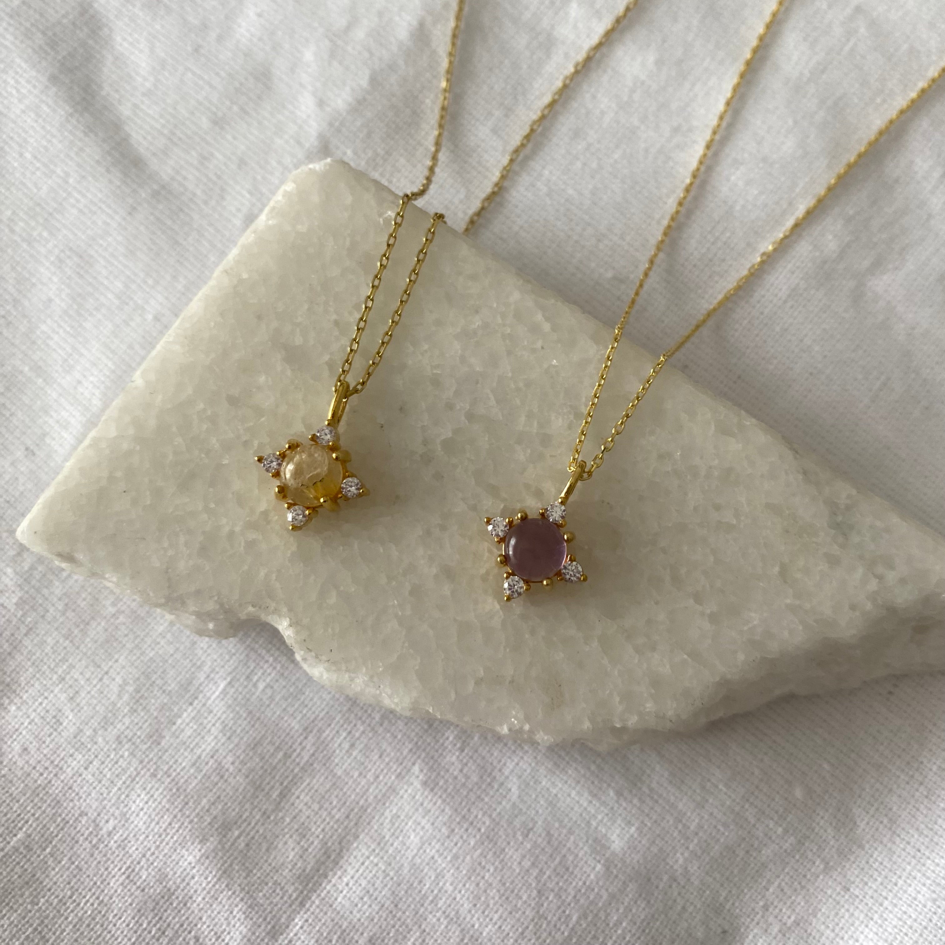 925 Ayar Gümüş | Yuvarlak Doğal Taş Kolye