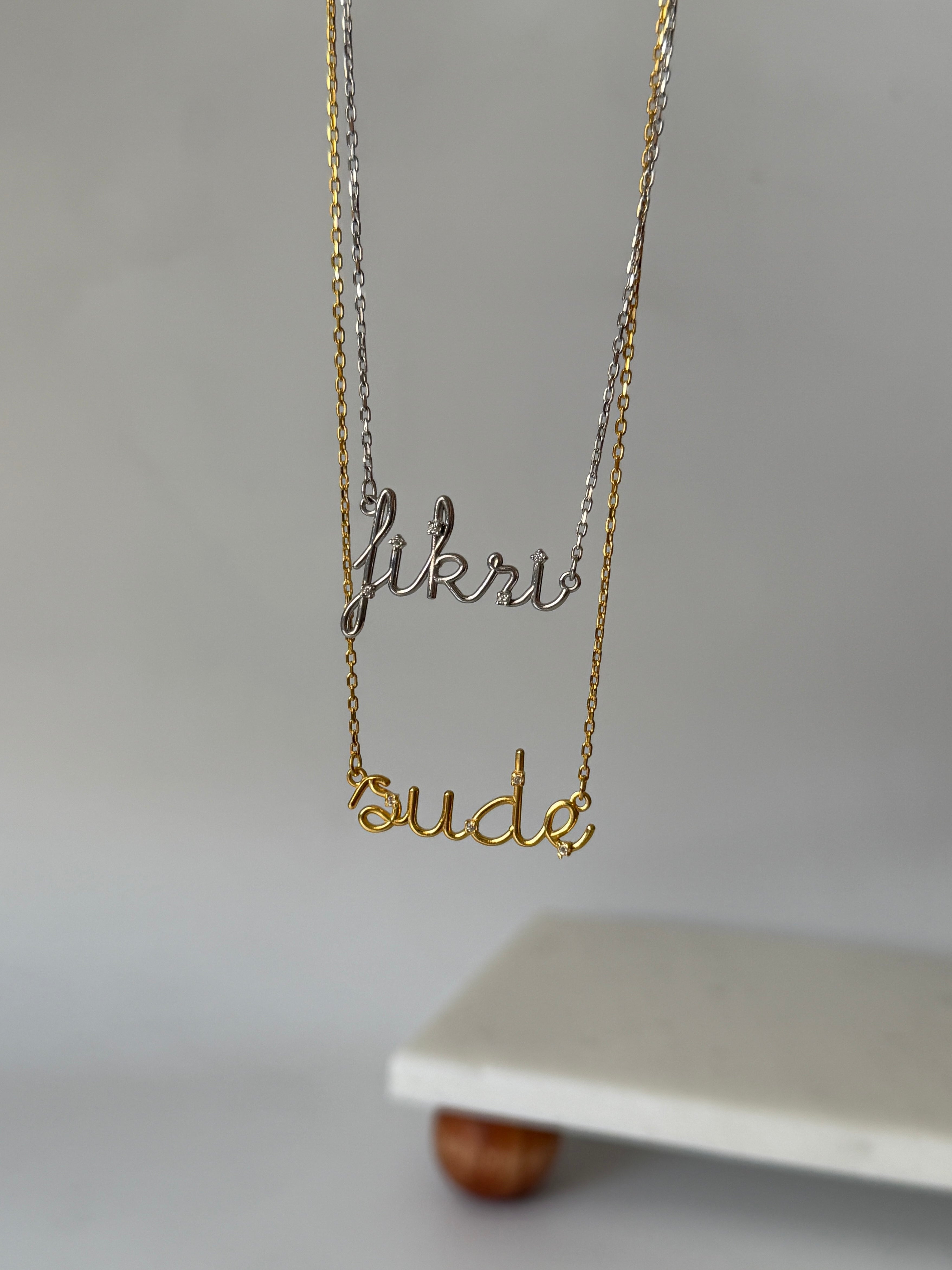 925 Gümüş Tasarım Taşlı İsim Kolye