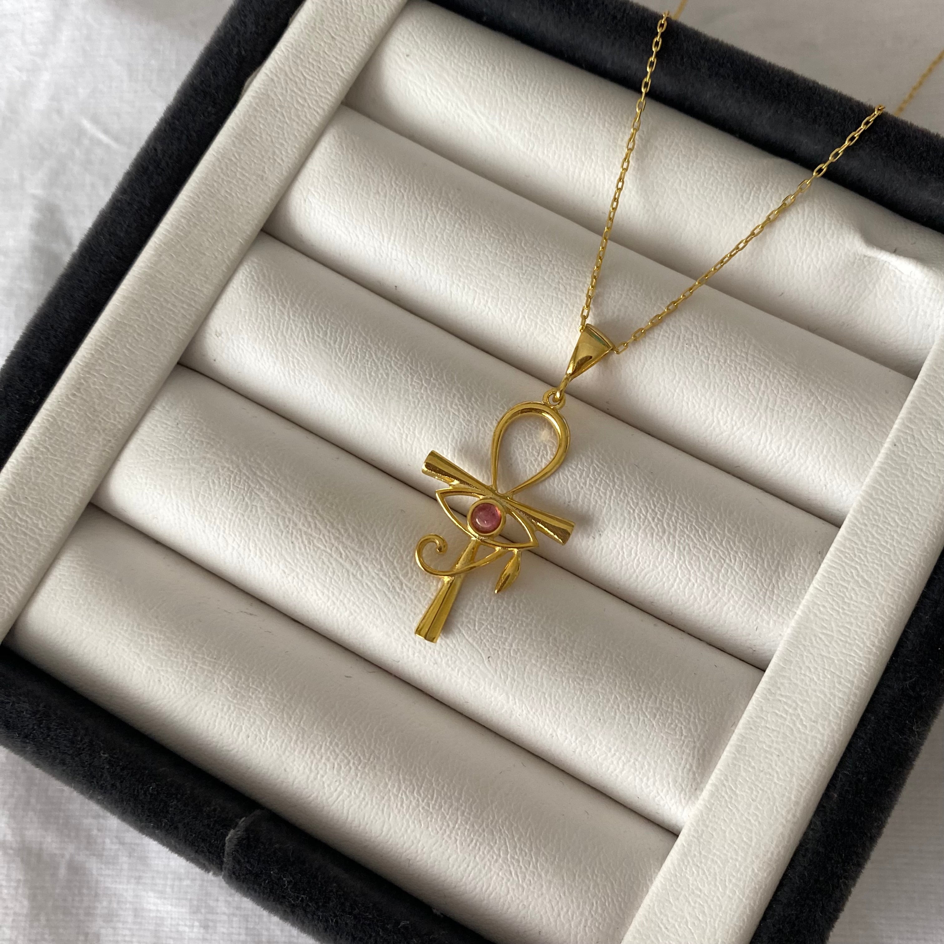 925 Gümüş Ankh & Ra Turmalin Koley