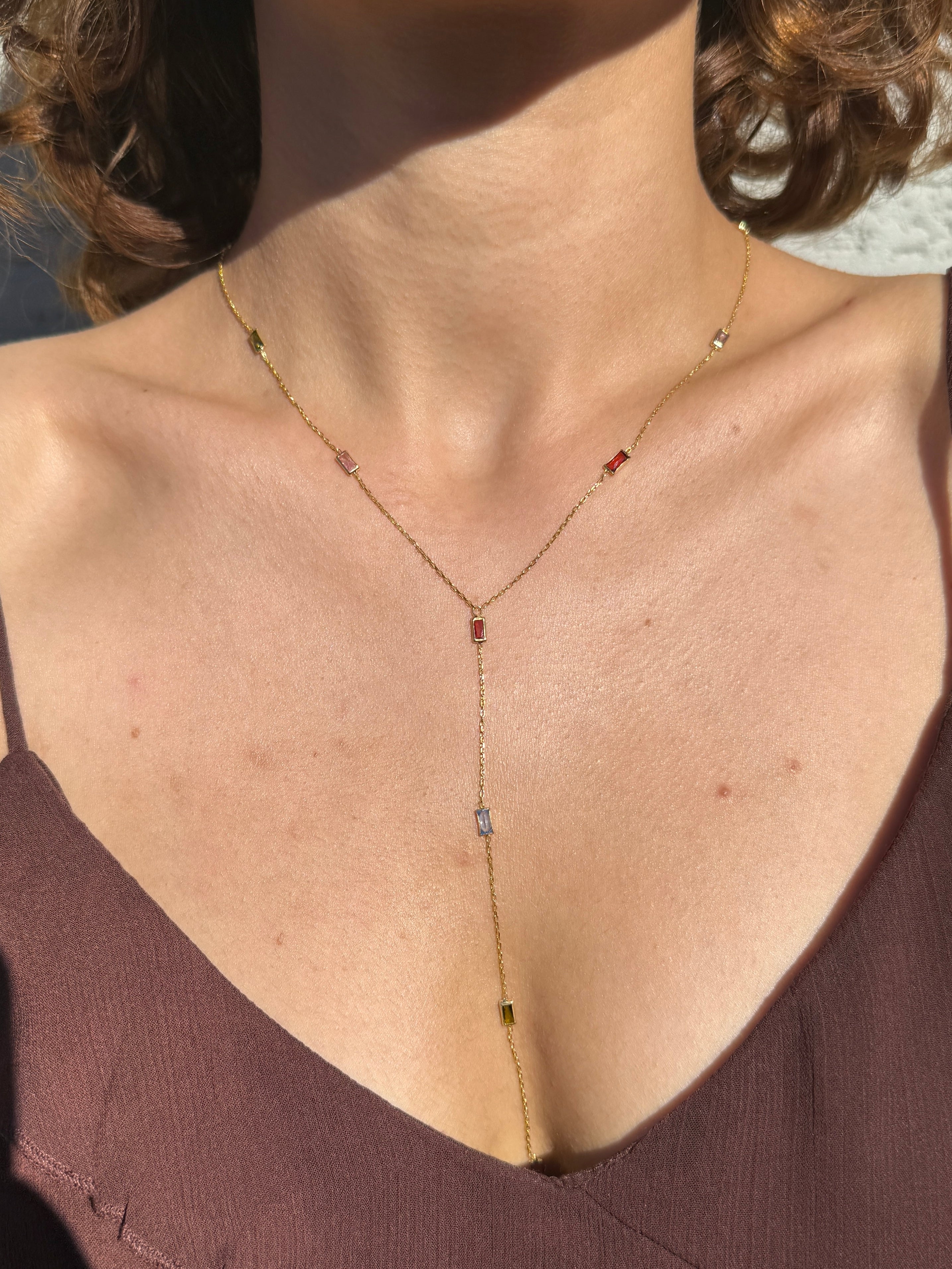 925 Gümüş Baget Renkli Y Kolye