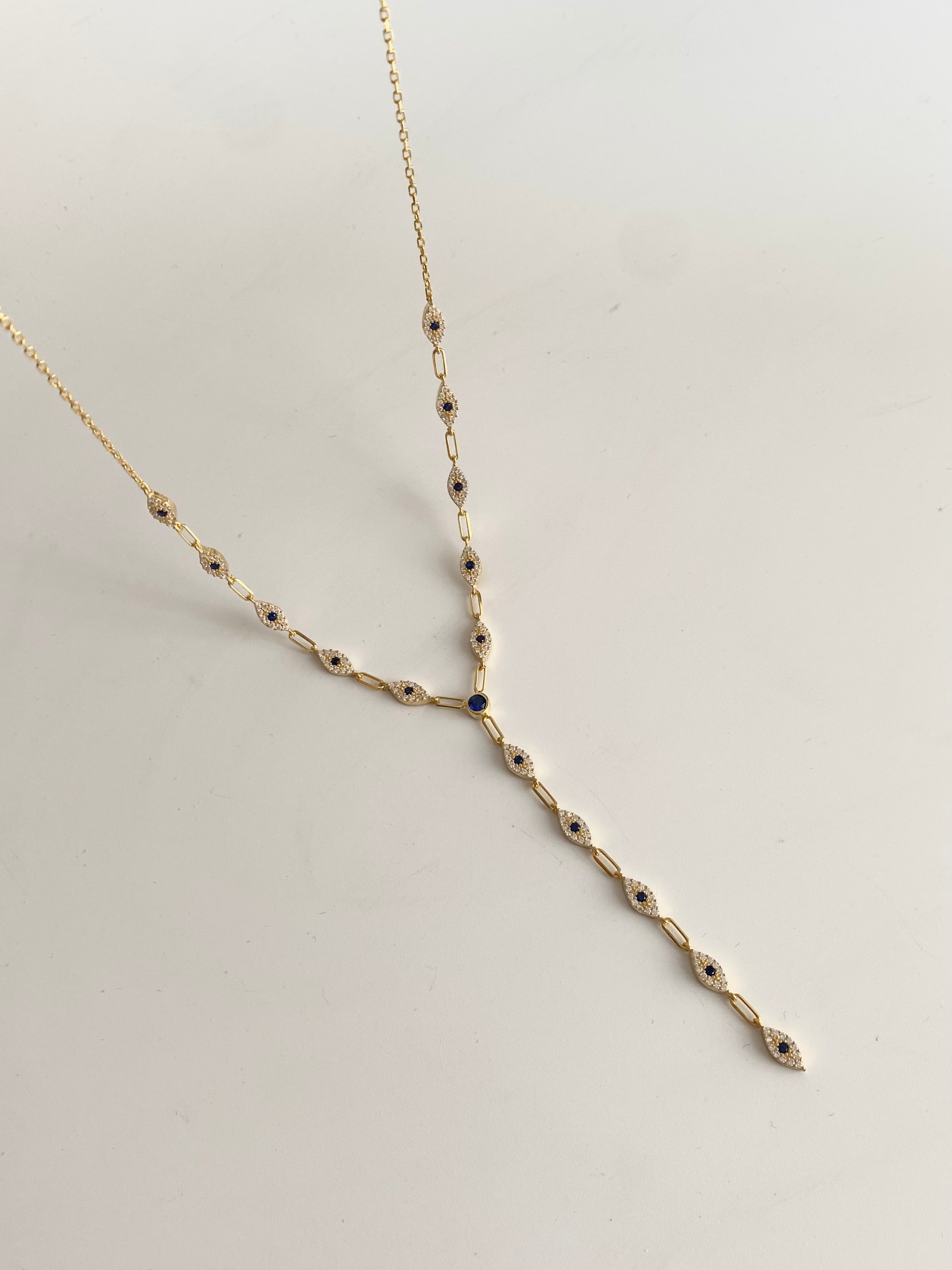 925 Gümüş Taşlı Mavi Göz Y Kolye