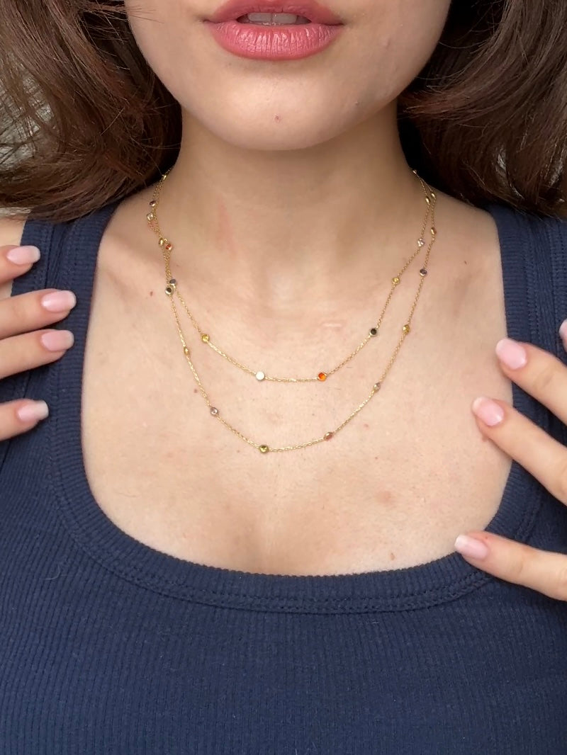 925 Ayar Gümüş Uzun Renkli Taşlı Kolye