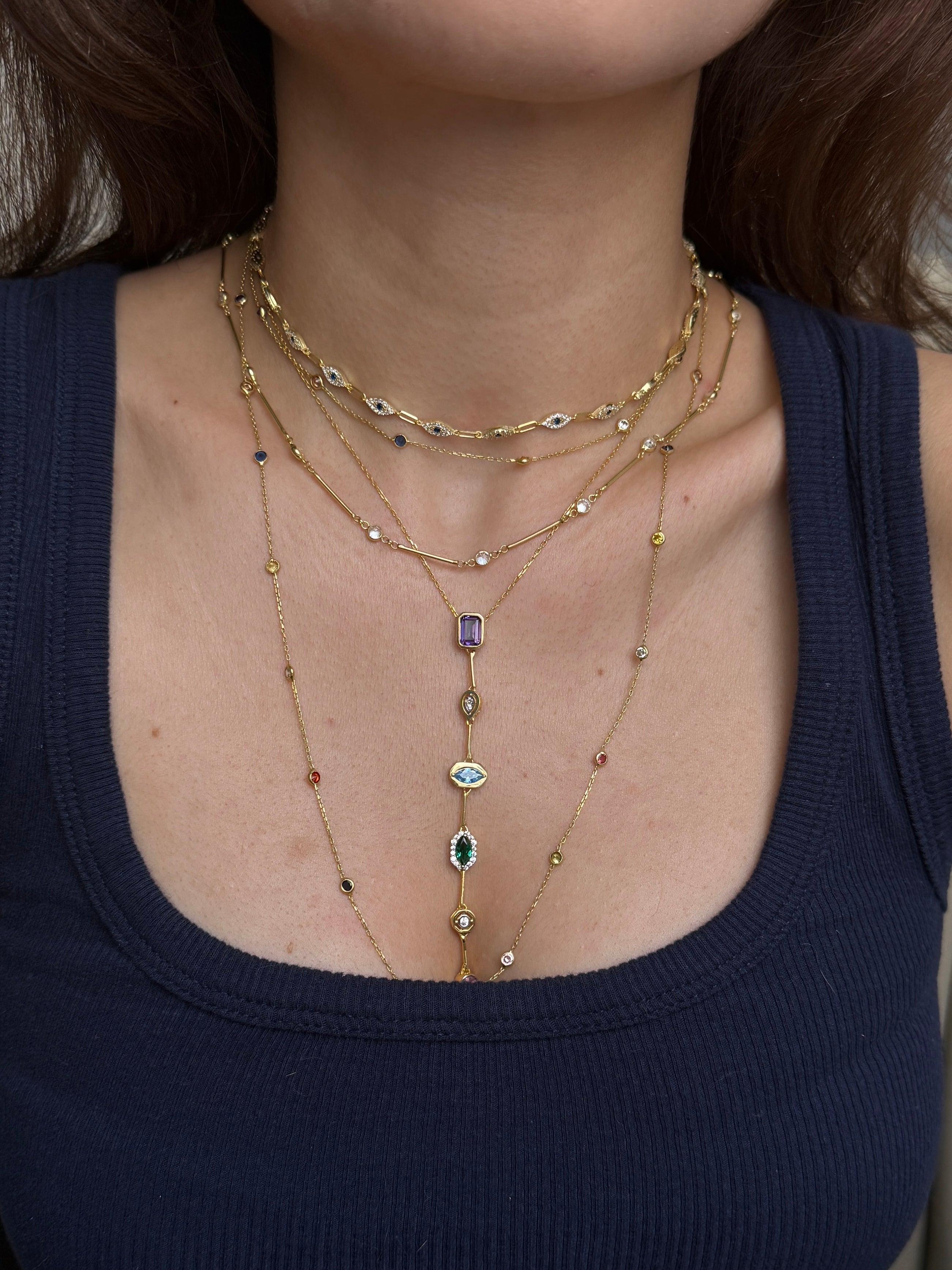 925 Ayar Gümüş Uzun Renkli Taşlı Kolye