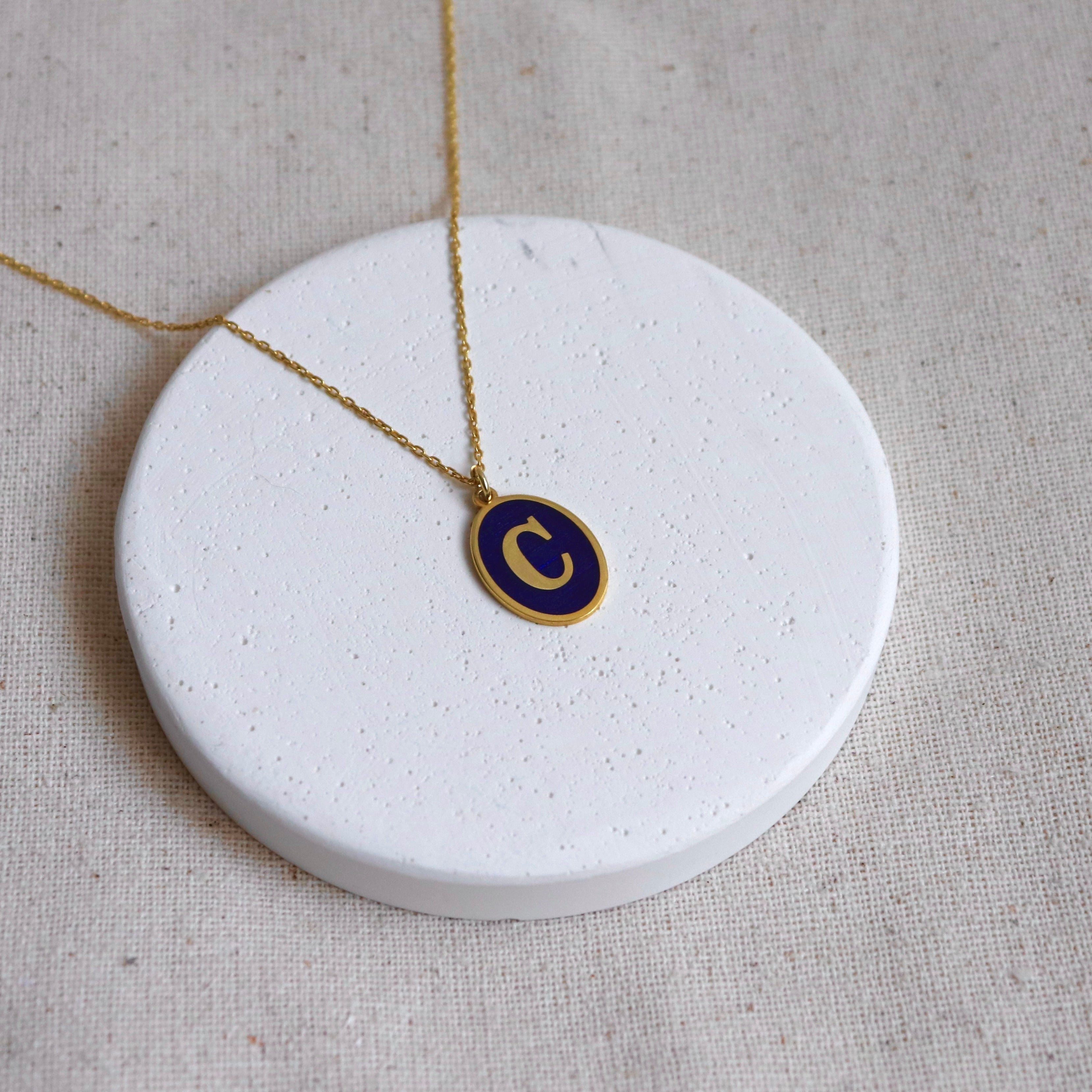 925 Ayar Gümüş | Lacivert Mineli Harf Kolye