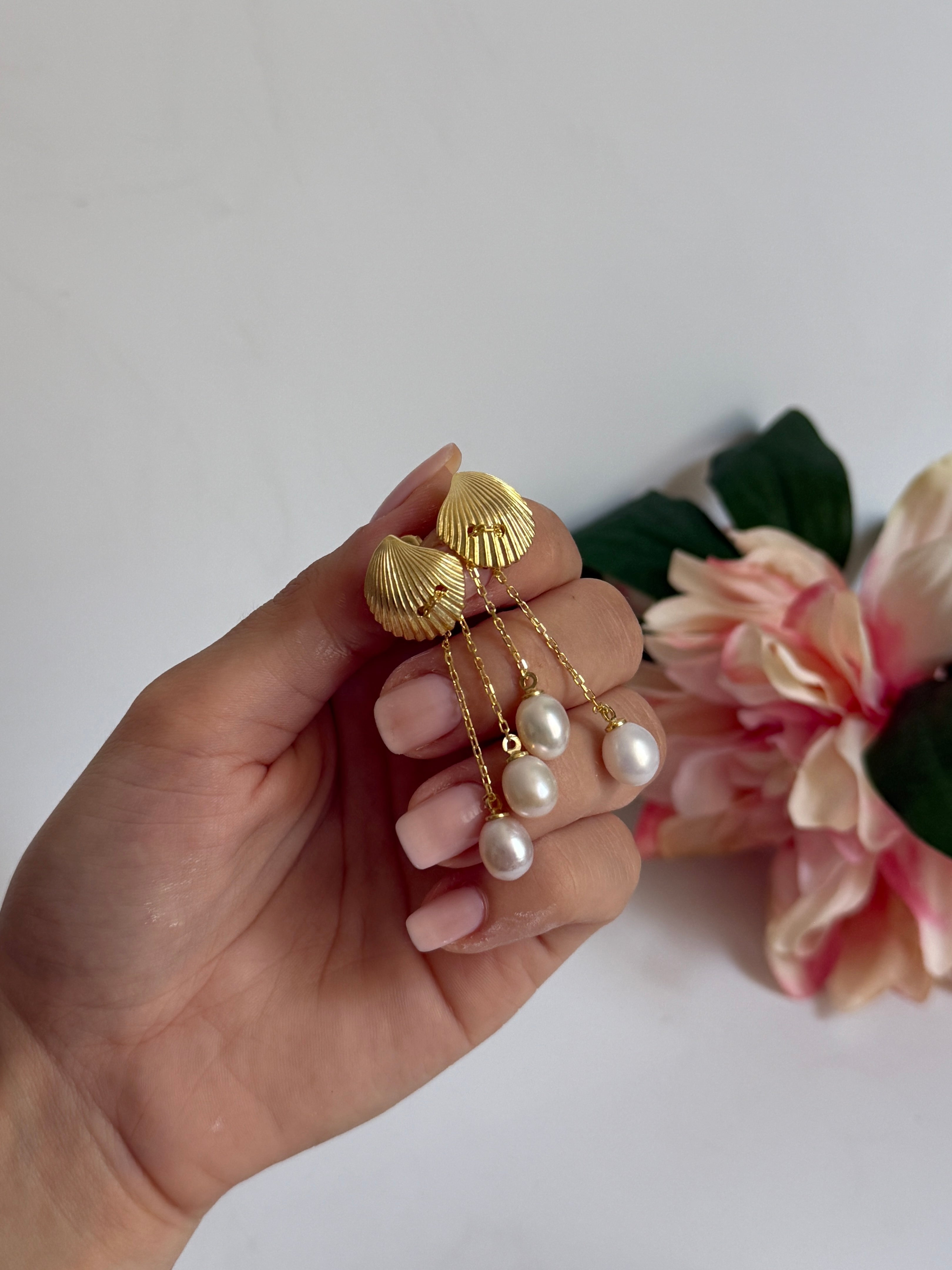 925 Gümüş Midye İnci Küpe